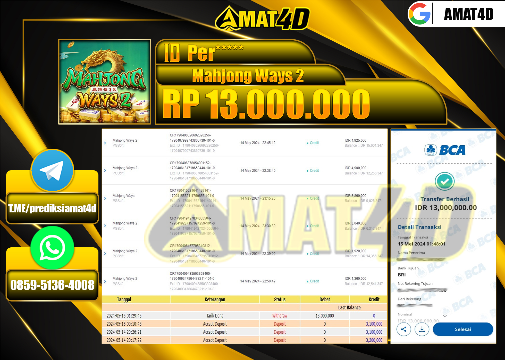 AMAT4D JACKPOT SLOT MAHJONG WAYS2 Rp.13.000.000 BERHASIL DI BAYAR LUNAS