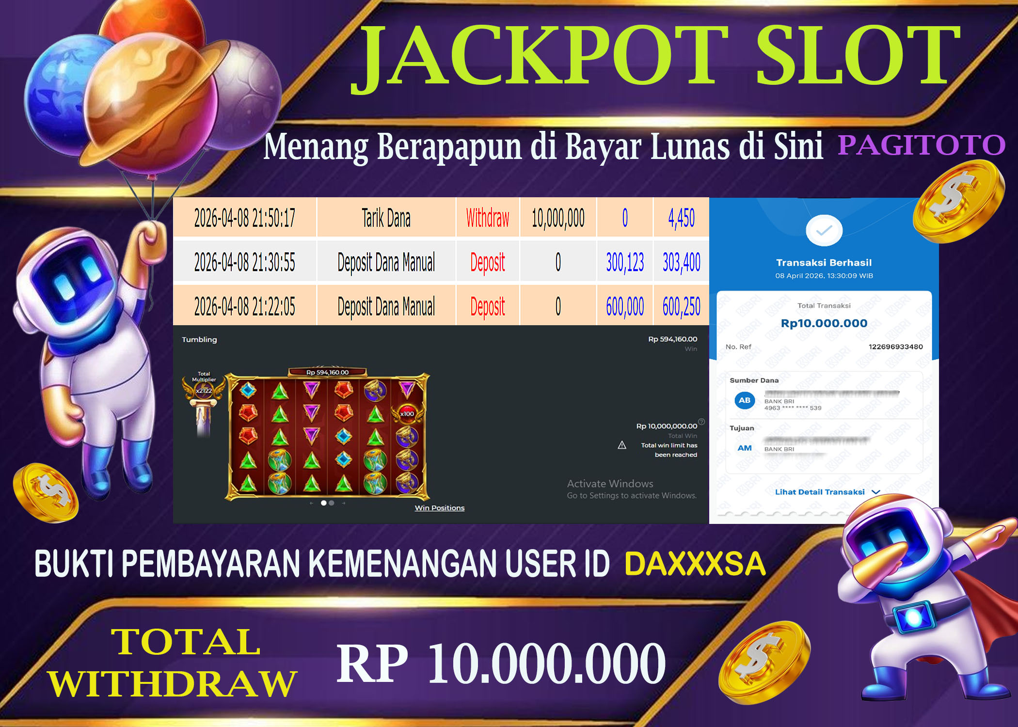 HAPPY JACKPOT MEMBER PAGITOTO SLOT GATES OF OLYMPUS SUPER SCATTER  Rp  12.000.000-, - LUNAS
