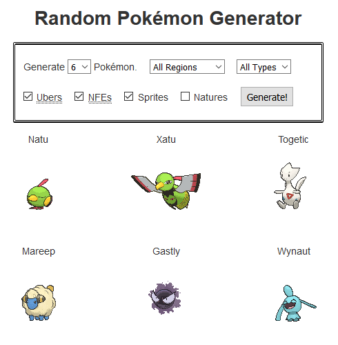 Random Pokémon Generator teams