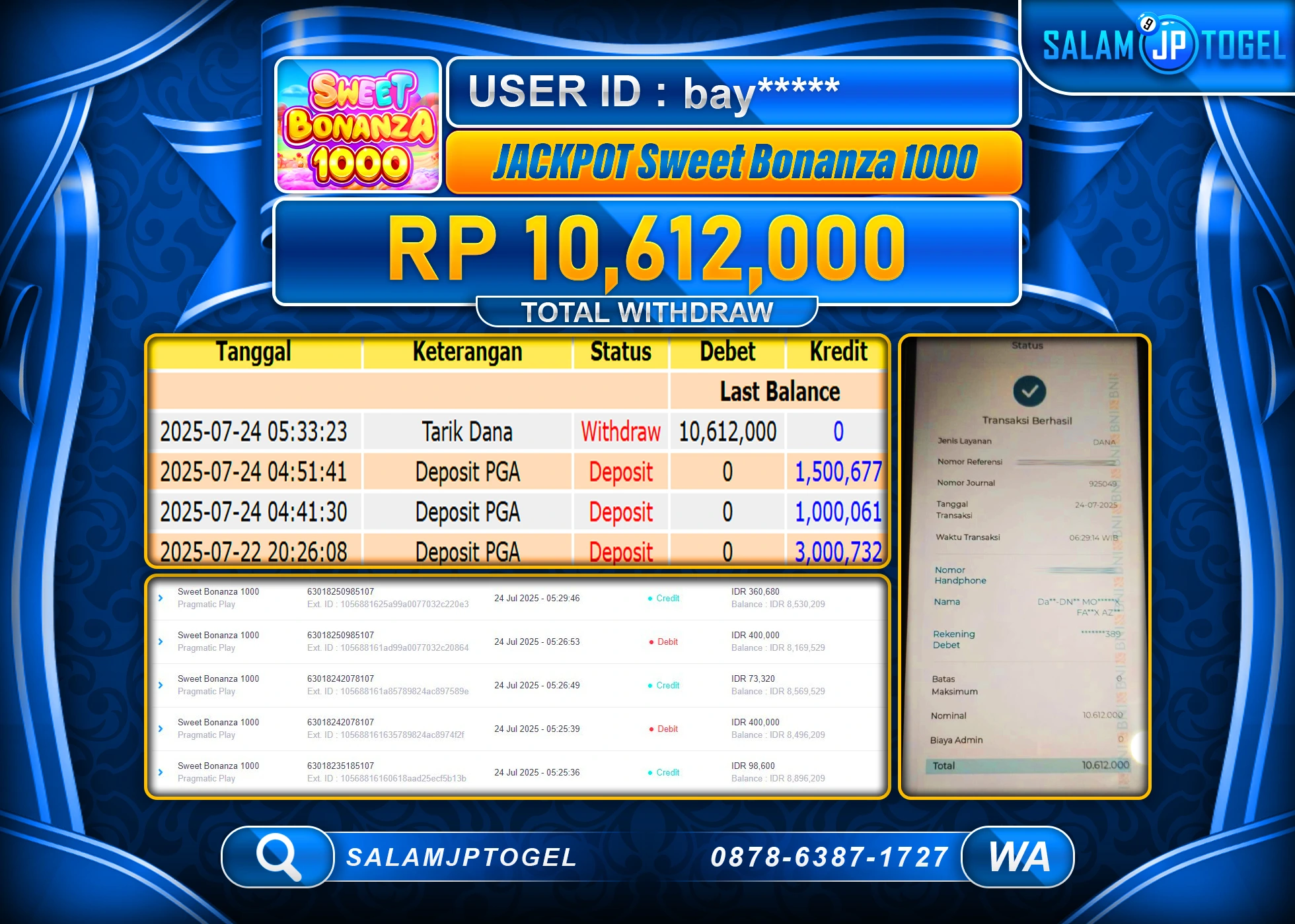 SALAMJPTOGEL MENANG SWEET BONANZA 1000   Rp.10,612,000