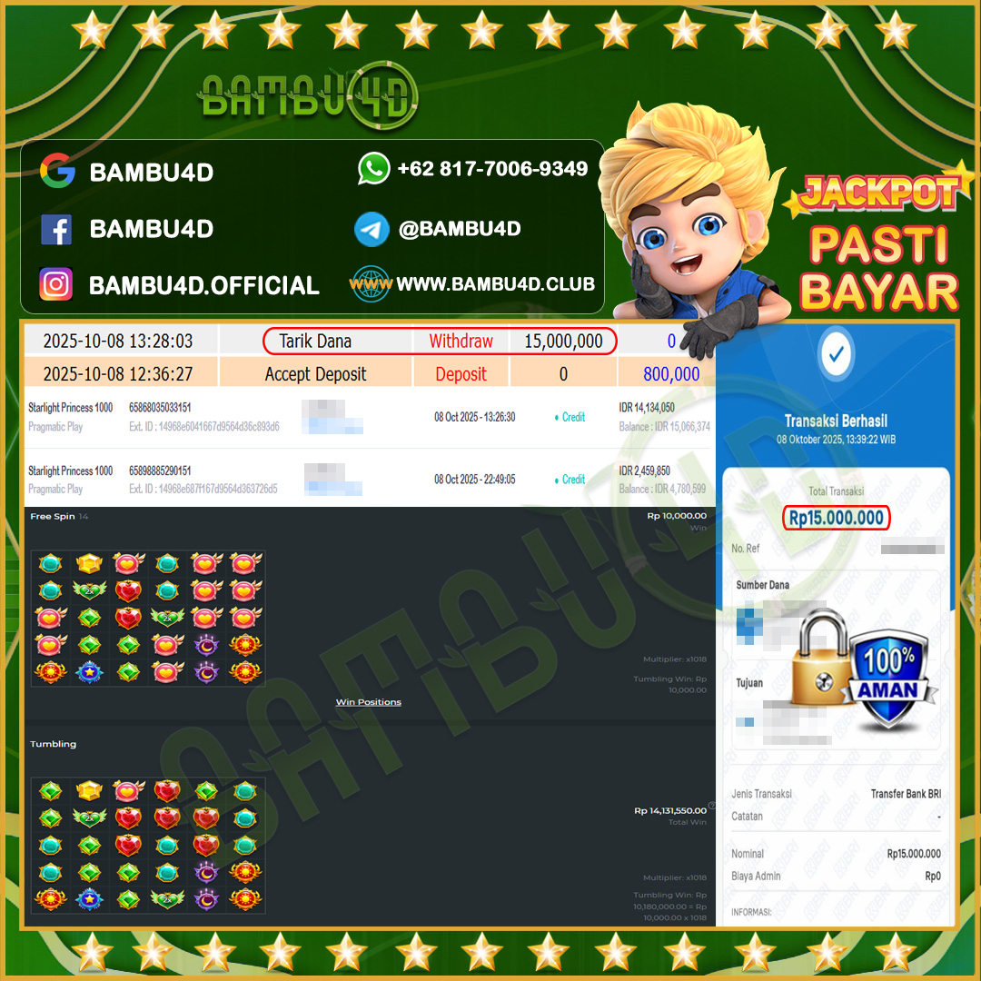 BAMBU4D JACKPOT SLOT PRAGMATIC STARLIGHT PRINCESS 1000 Rp.14.134.050,- LUNAS