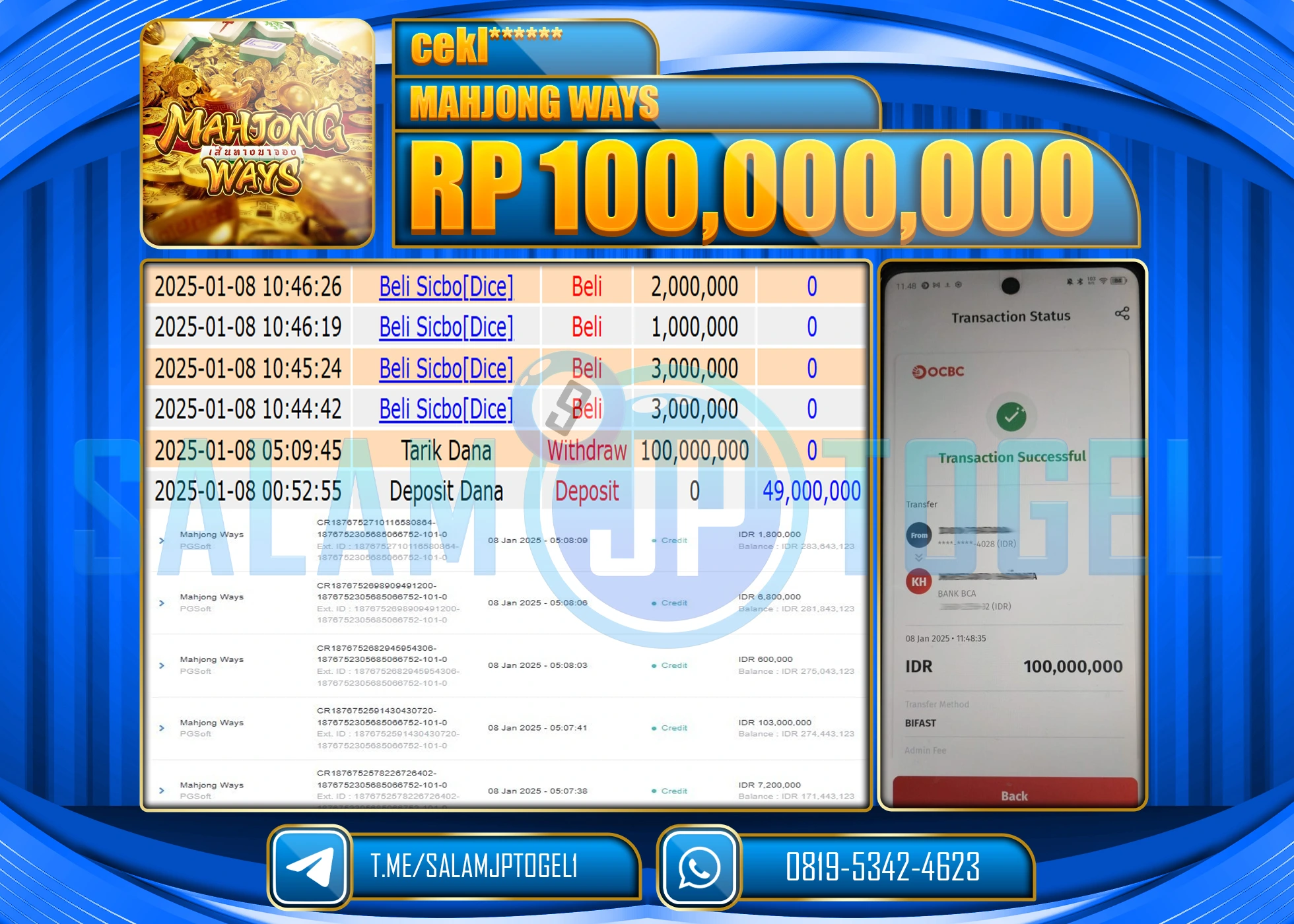 SALAMJPTOGEL MENANG MAHJONG WAYS GAMES Rp.100,000,000 LUNAS