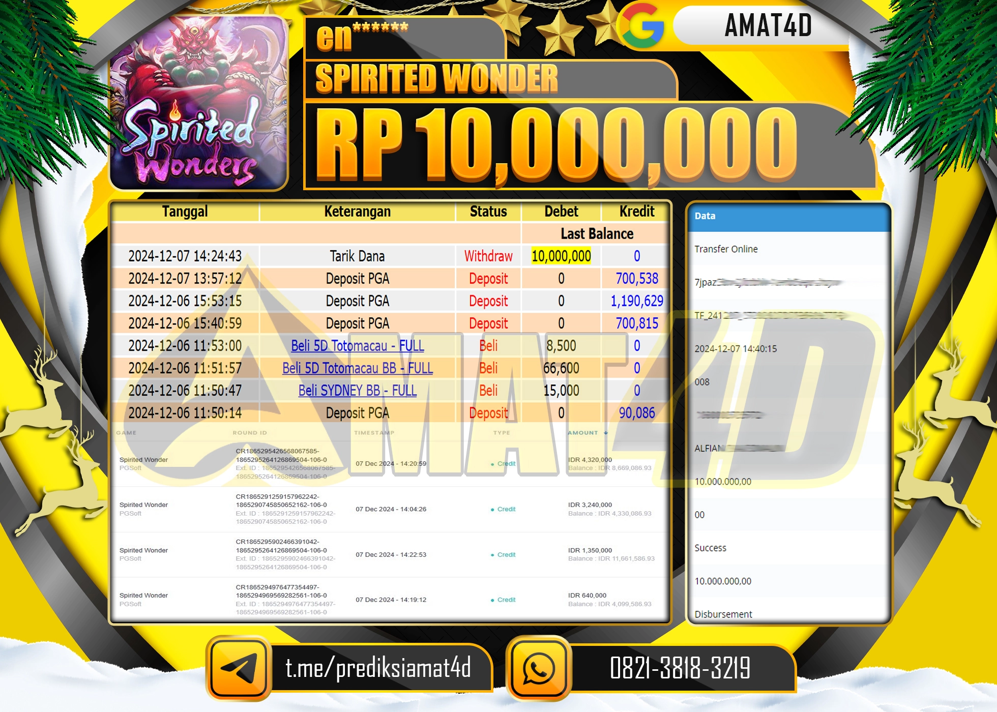  AMAT4D JACKPOT MENANG SPIRITED WONDER Rp.10.000.000 BERHASIL DI BAYAR LUNAS