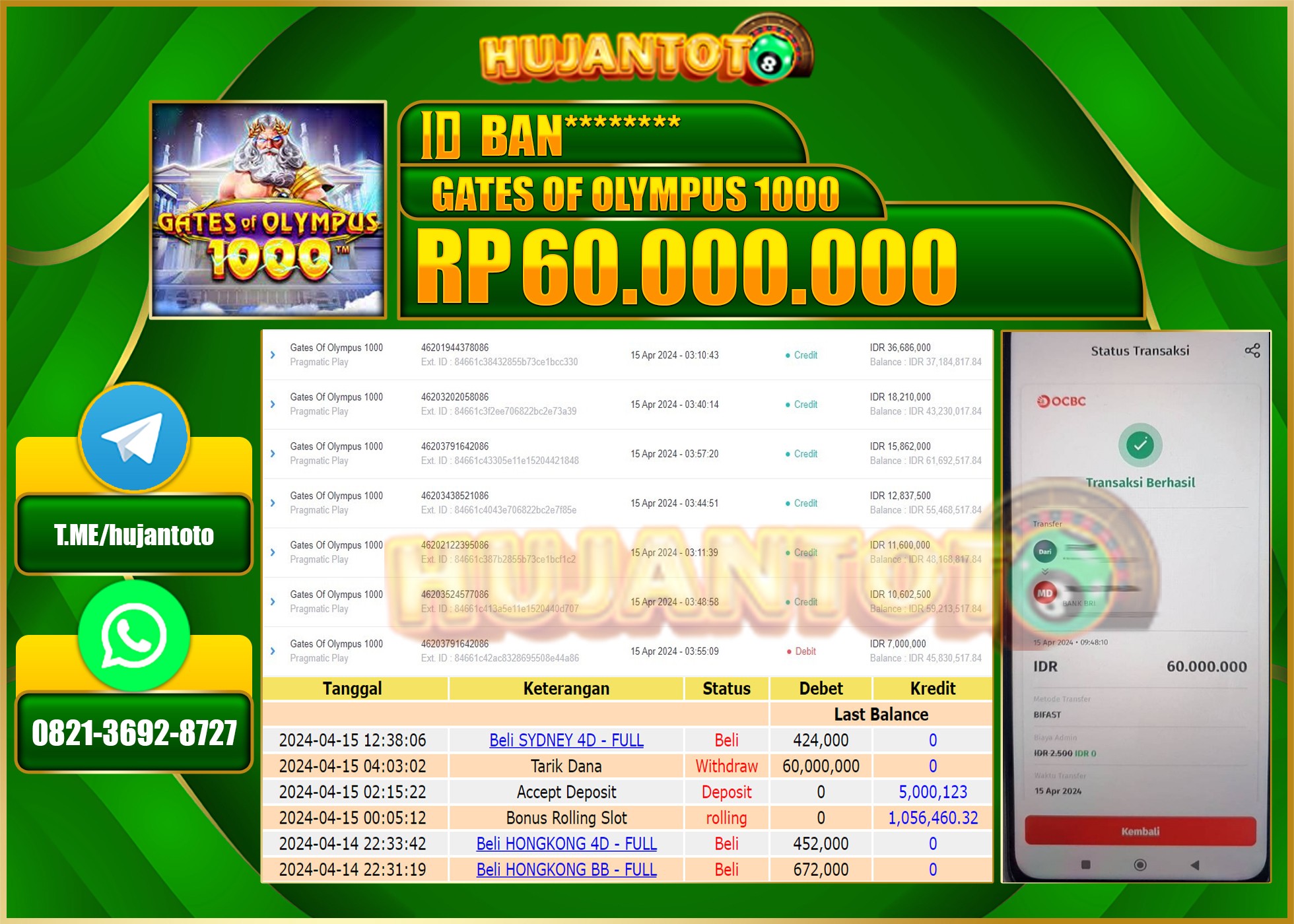 BUKTI JACKPOT BERHASIL TERBAYAR LUNAS