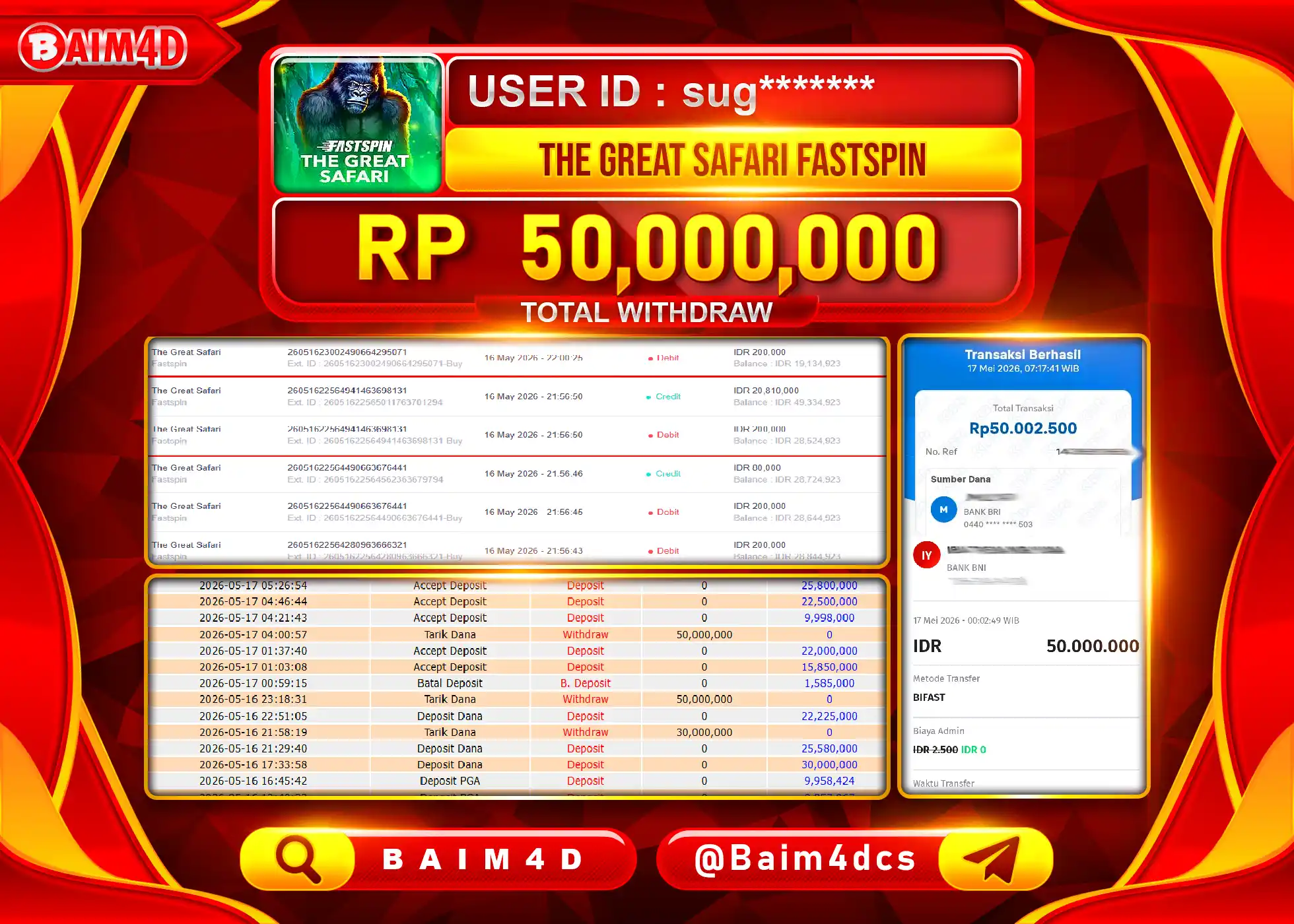 BAIM4D JACKPOT THE GREAT SAFARI FAST SPIN Rp.50,000,000 - LUNAS