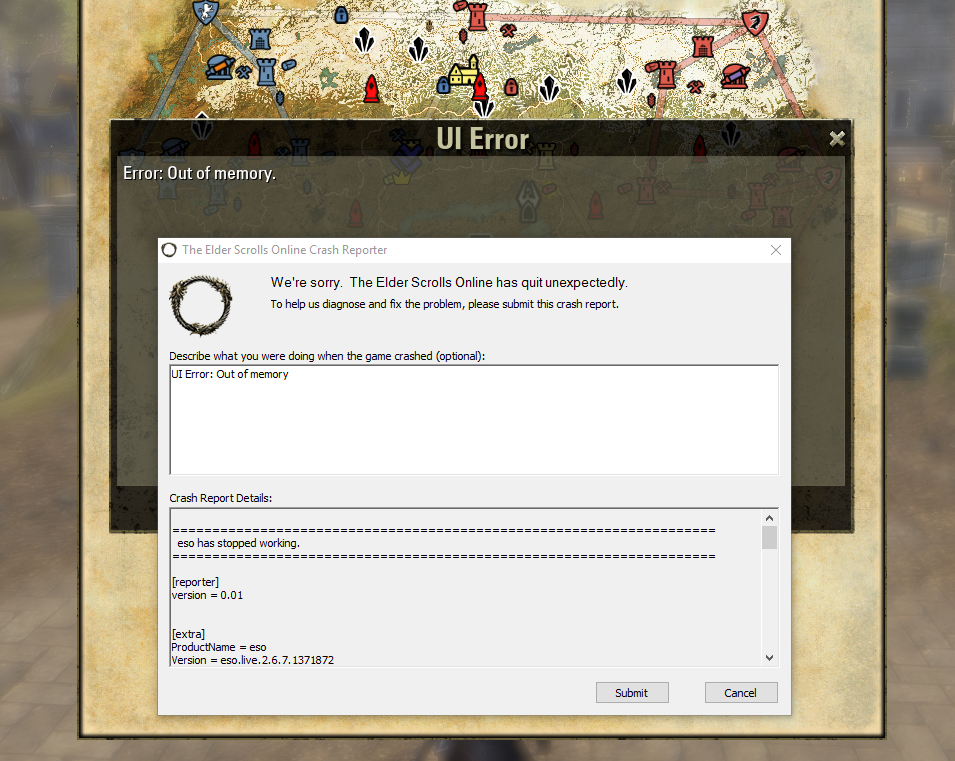 Ui Error Out Of Memory Crashed Elder Scrolls Online