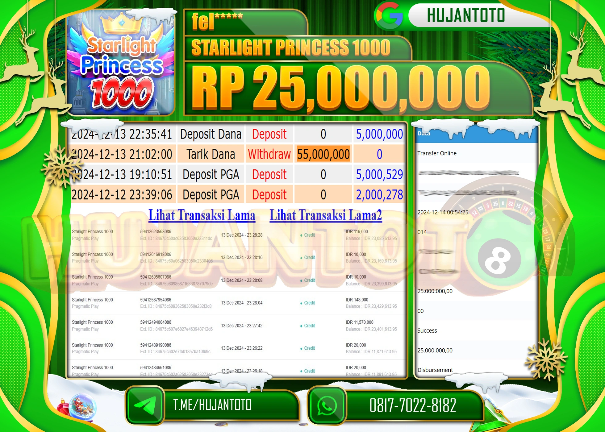 HUJANTOTO ATAS KEMENANGAN BESAR YANG DI RAIH DI PERMAINA SLOT STARLIGHT PRINCES 1000 - 25,000,000 - TERBAYAR LUNAS