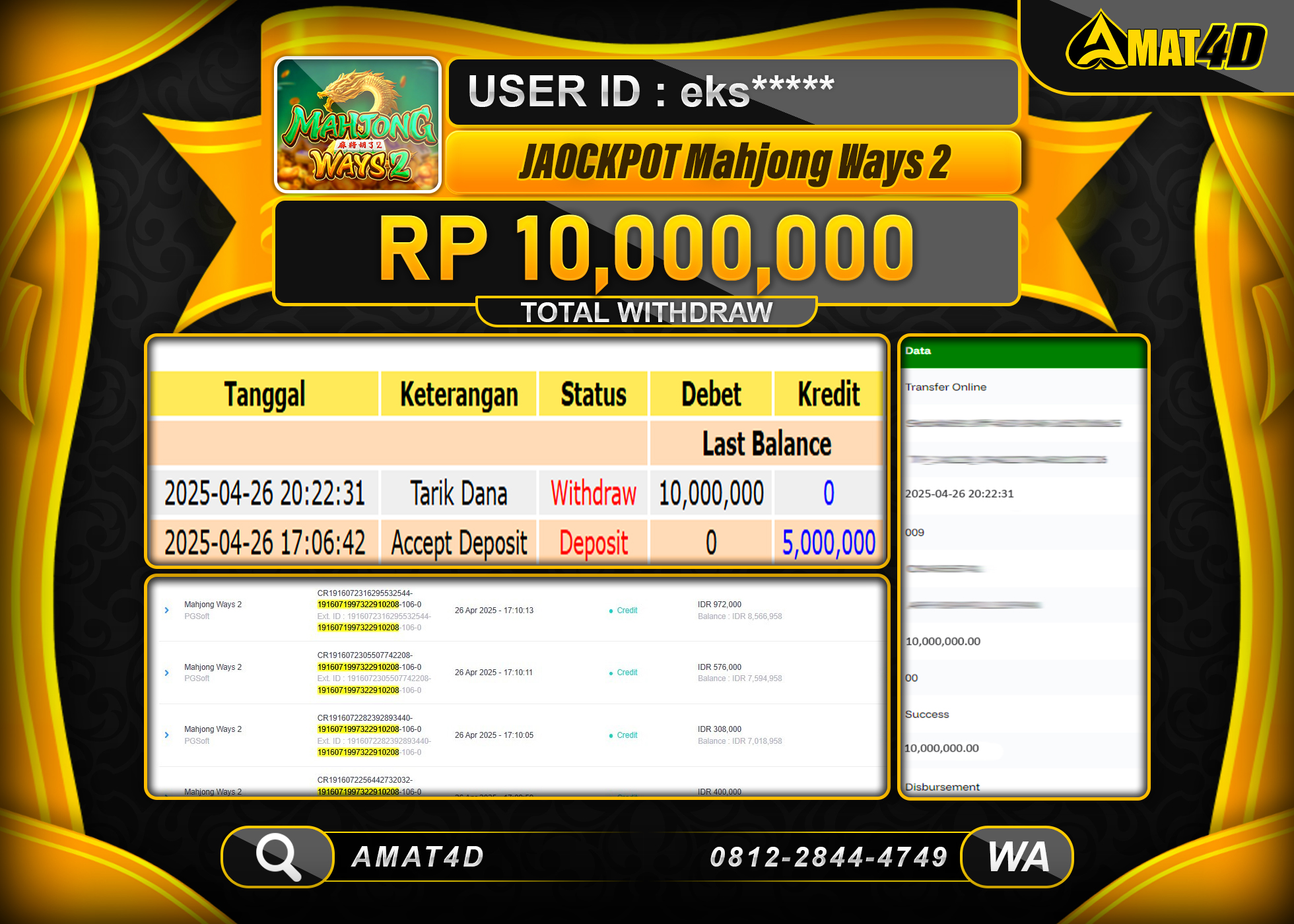 AMAT4D KEMENANGAN MAHJONG WAYS 2  Rp.10.000.000 BERHASIL TERBAYAR LUNAS