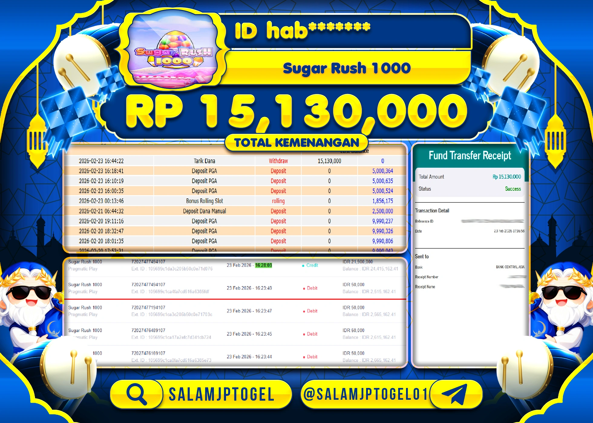 SALAMJPTOGEL JACKPOT SUGAR RUSH 1000 Rp.15,130,000 - LUNAS