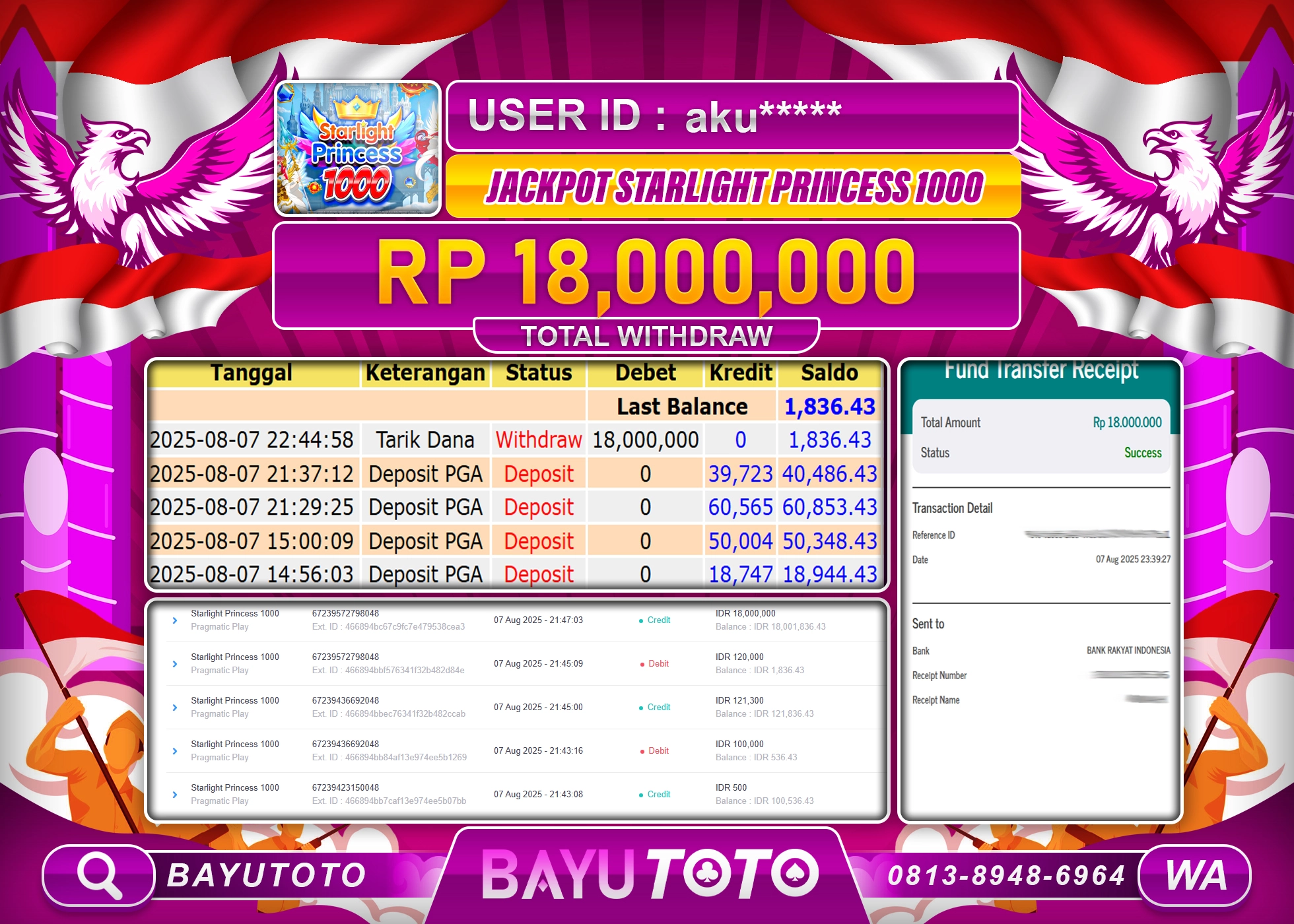 BAYUTOTO JACKPOT DI SLOT STARLIGHT PRINCESS Rp.18,000,000 LUNAS