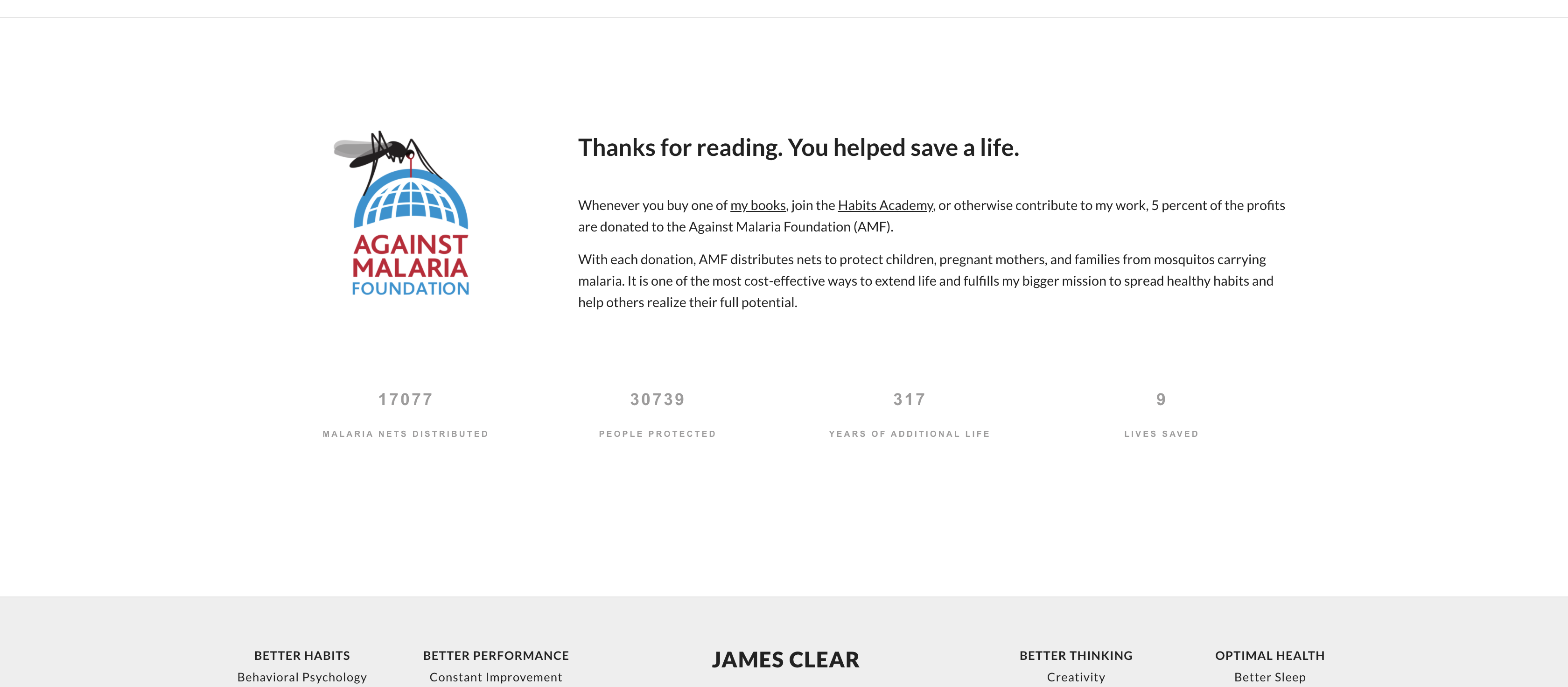 james clear Against Malaria Foundation (AMF)