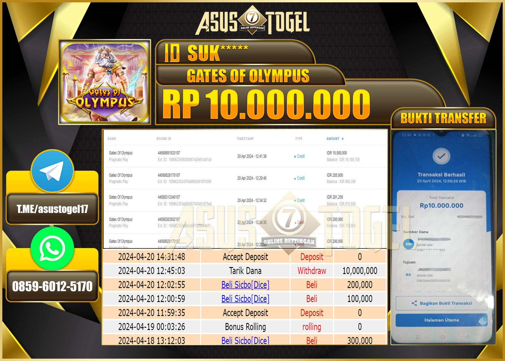 ASUSTOGEL KEMENANGAN BESAR GAME GATES OF OLYMPUS 10.000.000 BERHASIL TERBAYAR LUNAS