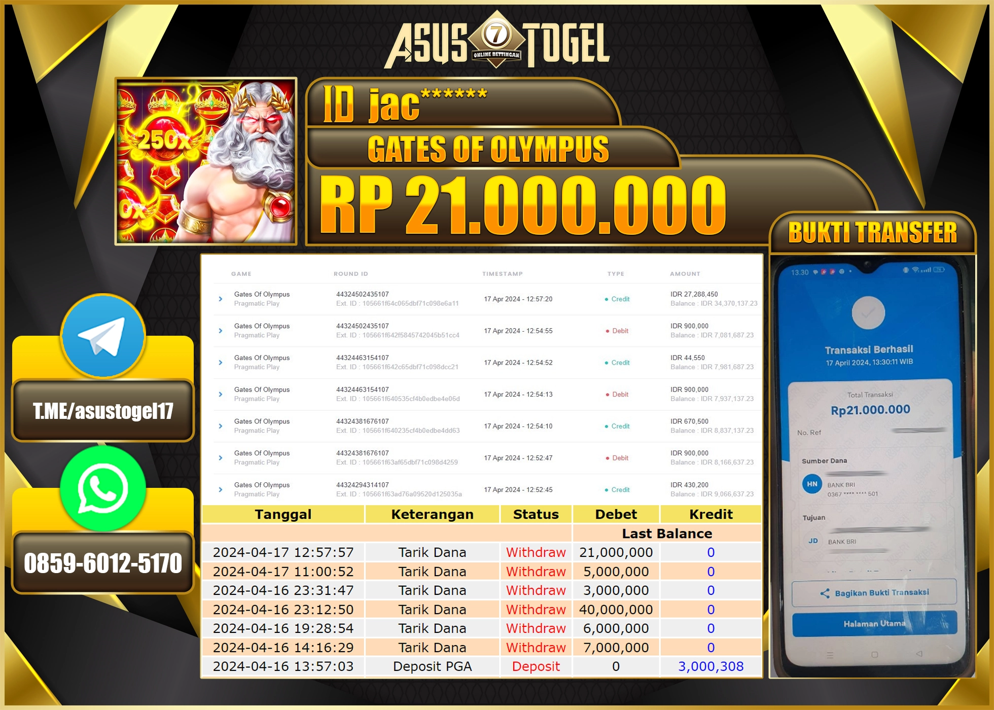 ASUSTOGEL KEMENANGAN BESAR GAME GATES OF OLYMPUS 21.000.000 BERHASIL TERBAYAR LUNAS