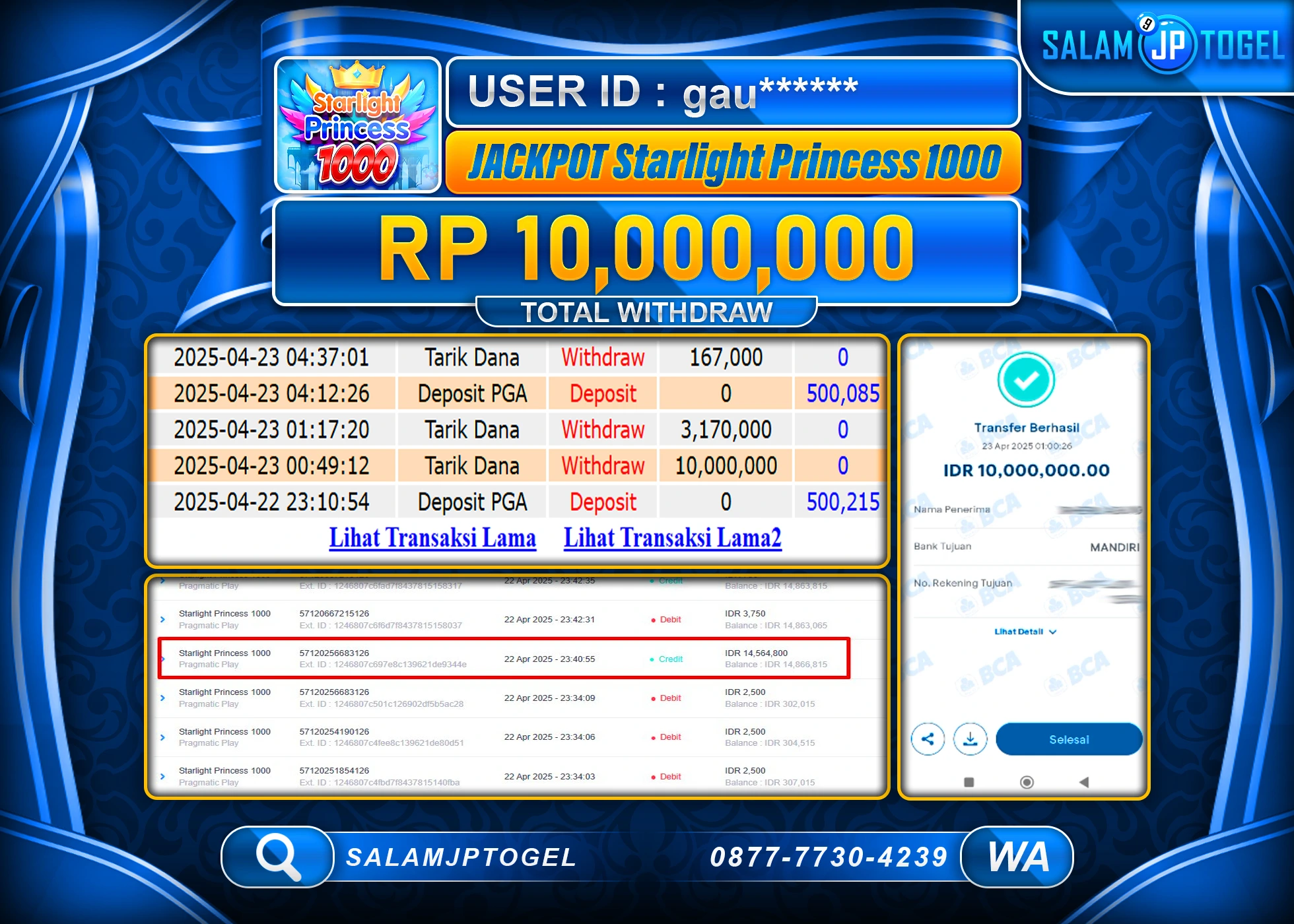 SALAMJPTOGEL MENANG STARLIGHT PRINCESS 1000Rp.10,000,000