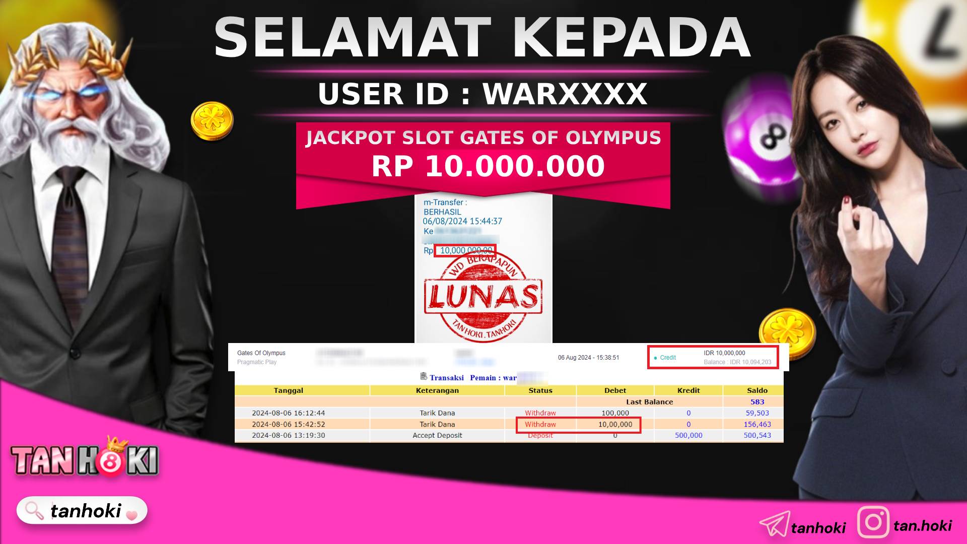 TANHOKI JACKPOT SLOT GATES  OF OLYMPUS Rp.10.000.000,- LUNAS