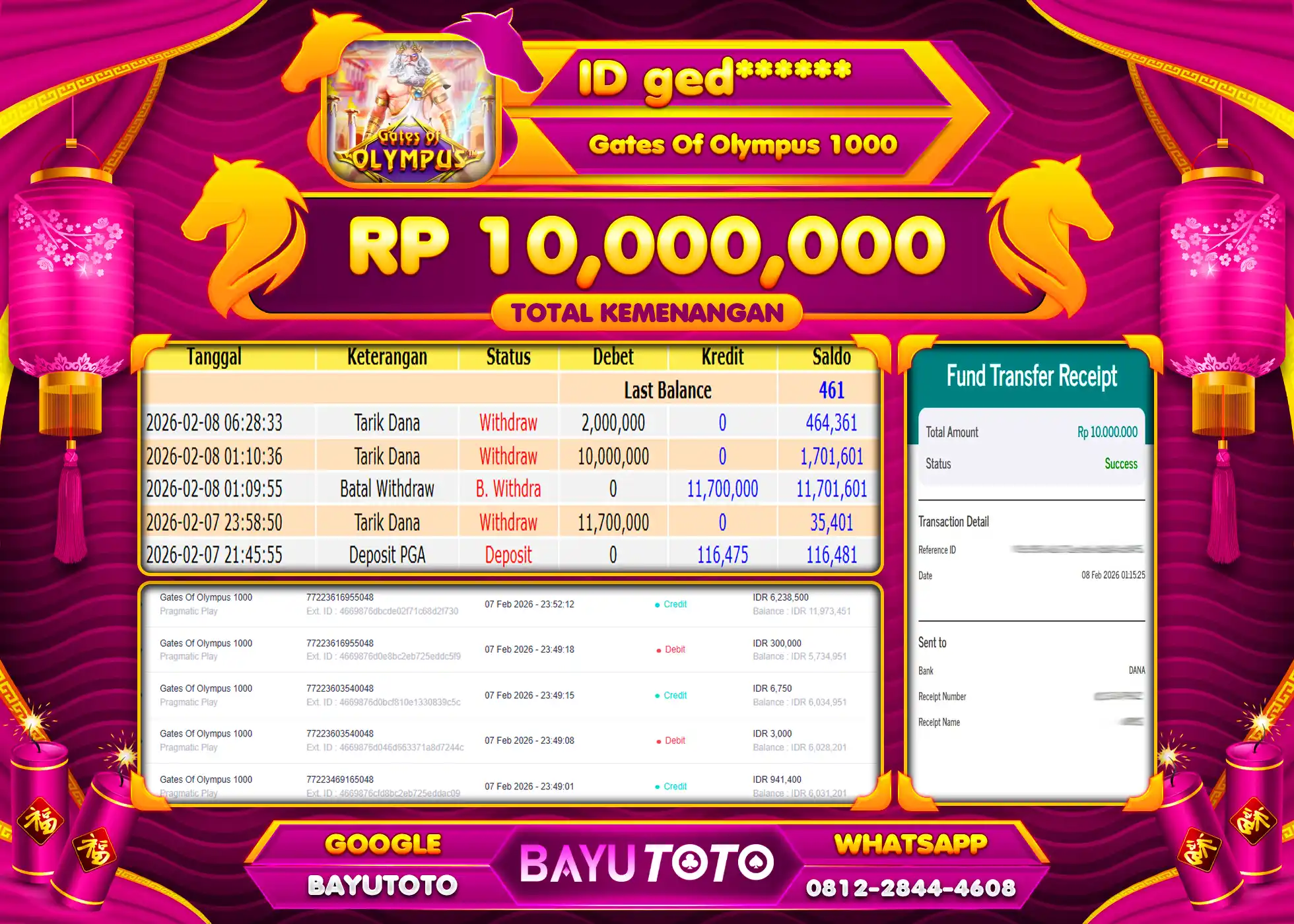 SELAMAT MEMBER SETIA BAYUTOTO JACKPOT DI GATES OF OLYMPUS 1000  Rp. 10,000,000 LUNAS