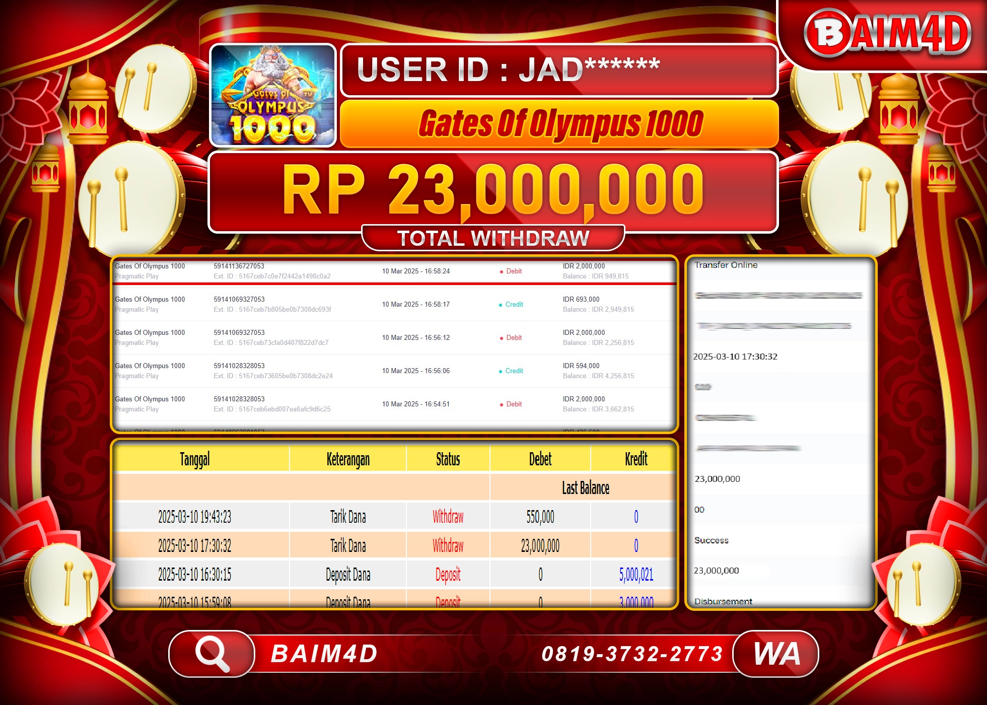 BAIM4D JACKPOT GATES OF OLYMPUS 1000 Rp.23.000,000.- LUNAS