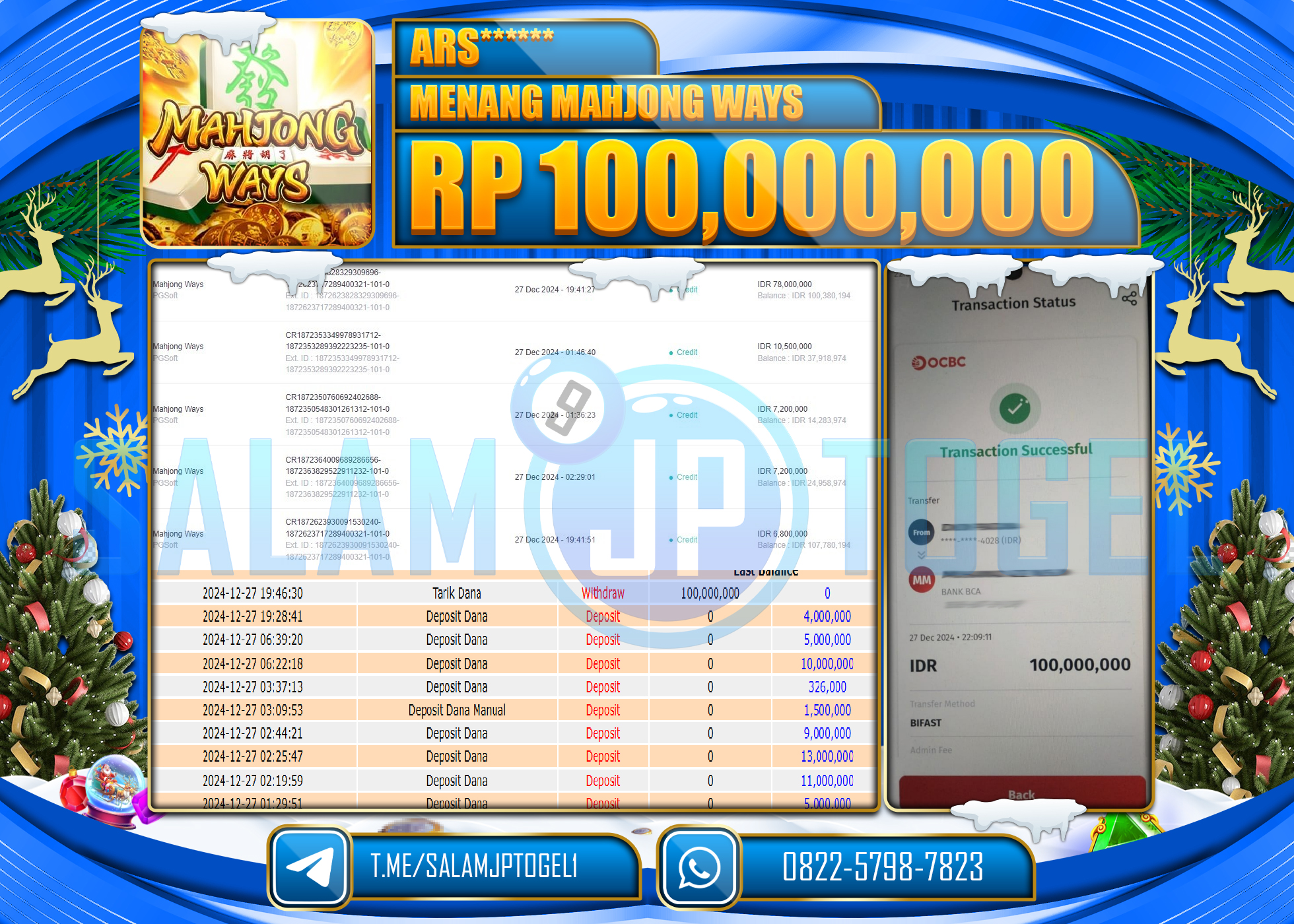 SALAMJPTOGEL MENANG SLOT MAHJONG WAYS   Rp.100,000,000 LUNAS