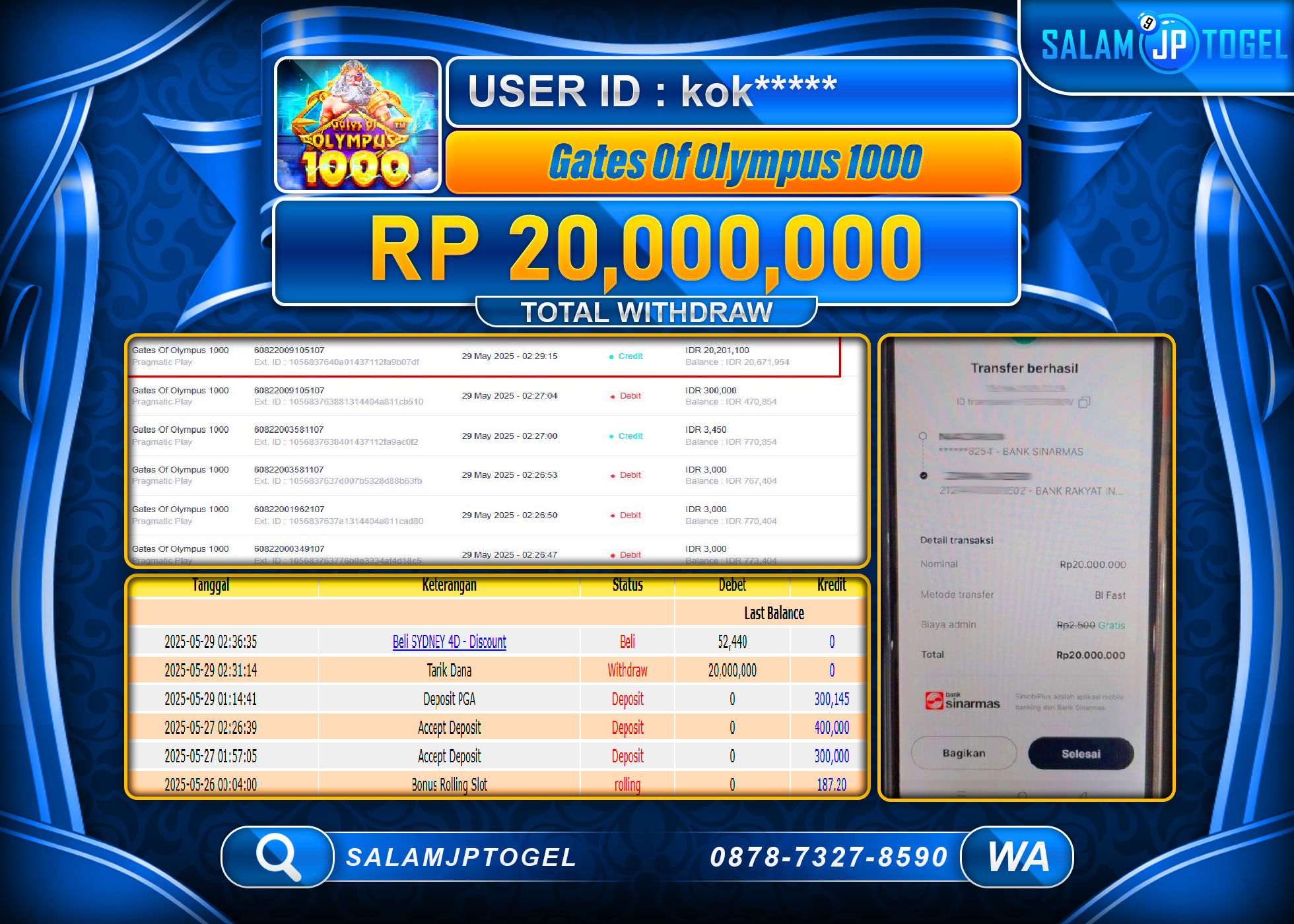 SALAMJPTOGEL MENANG GATES OF OLYMPUS 1000 Rp.20,000,000 LUNAS
