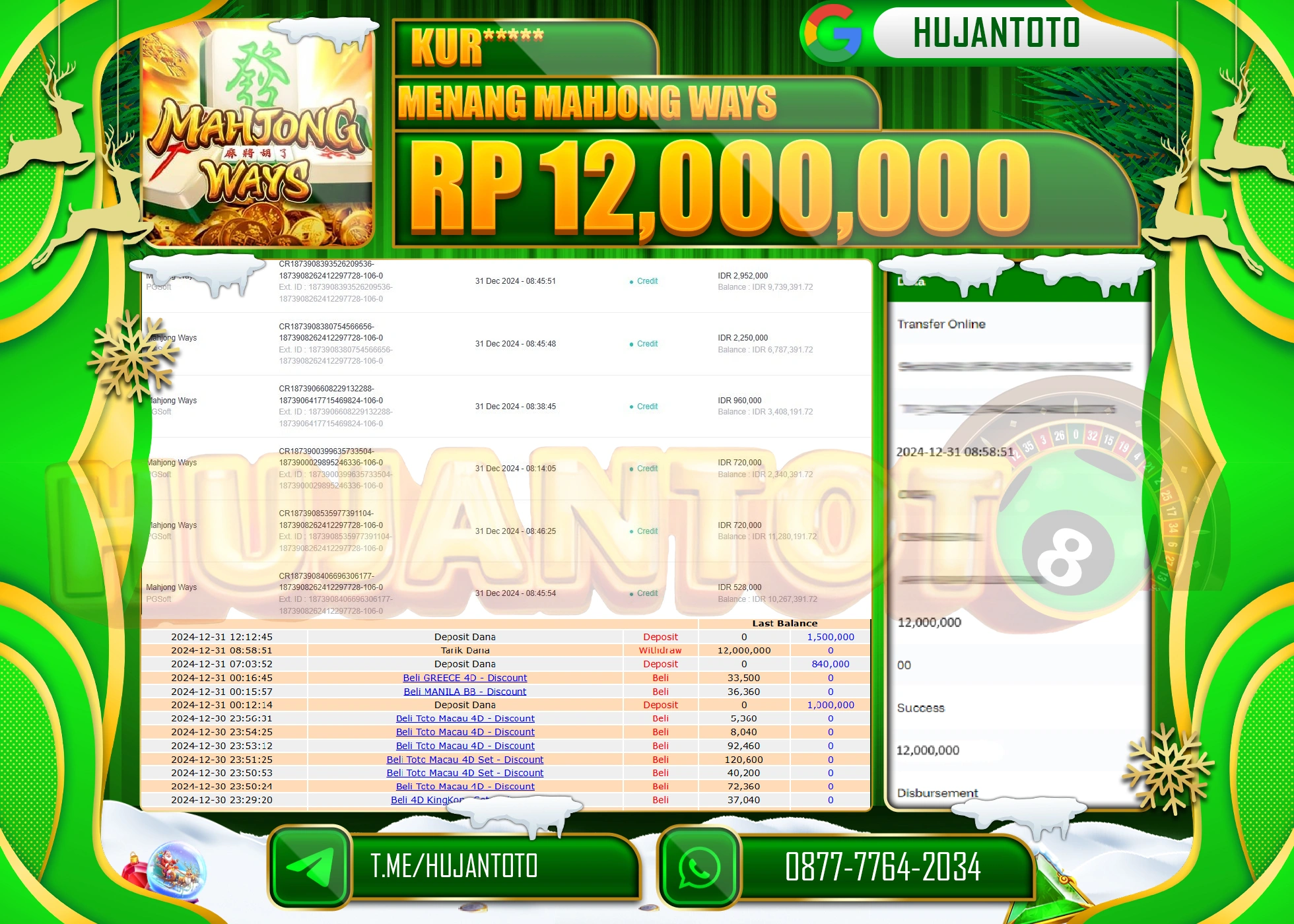 HUJANTOTO SELAMAT ATAS KEMENANGAN YANG DI RAIH DI PERMAINAN STARLIGHT PRINCESS 1000 SEBESAR 12,000,000- TERBAYAR LUNAS