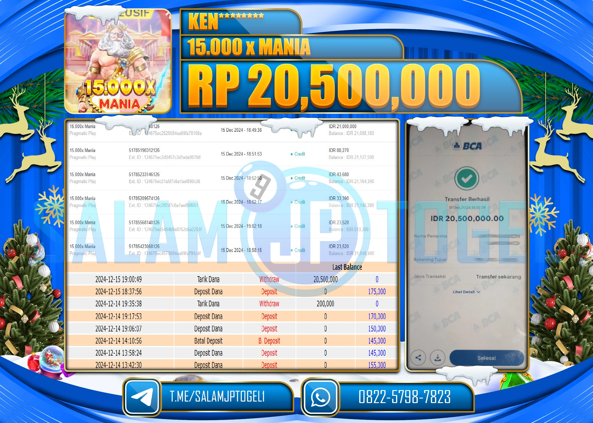 SALAMJPTOGEL MENANG SLOT 15,000 X MANIA Rp.20,500,000 LUNAS