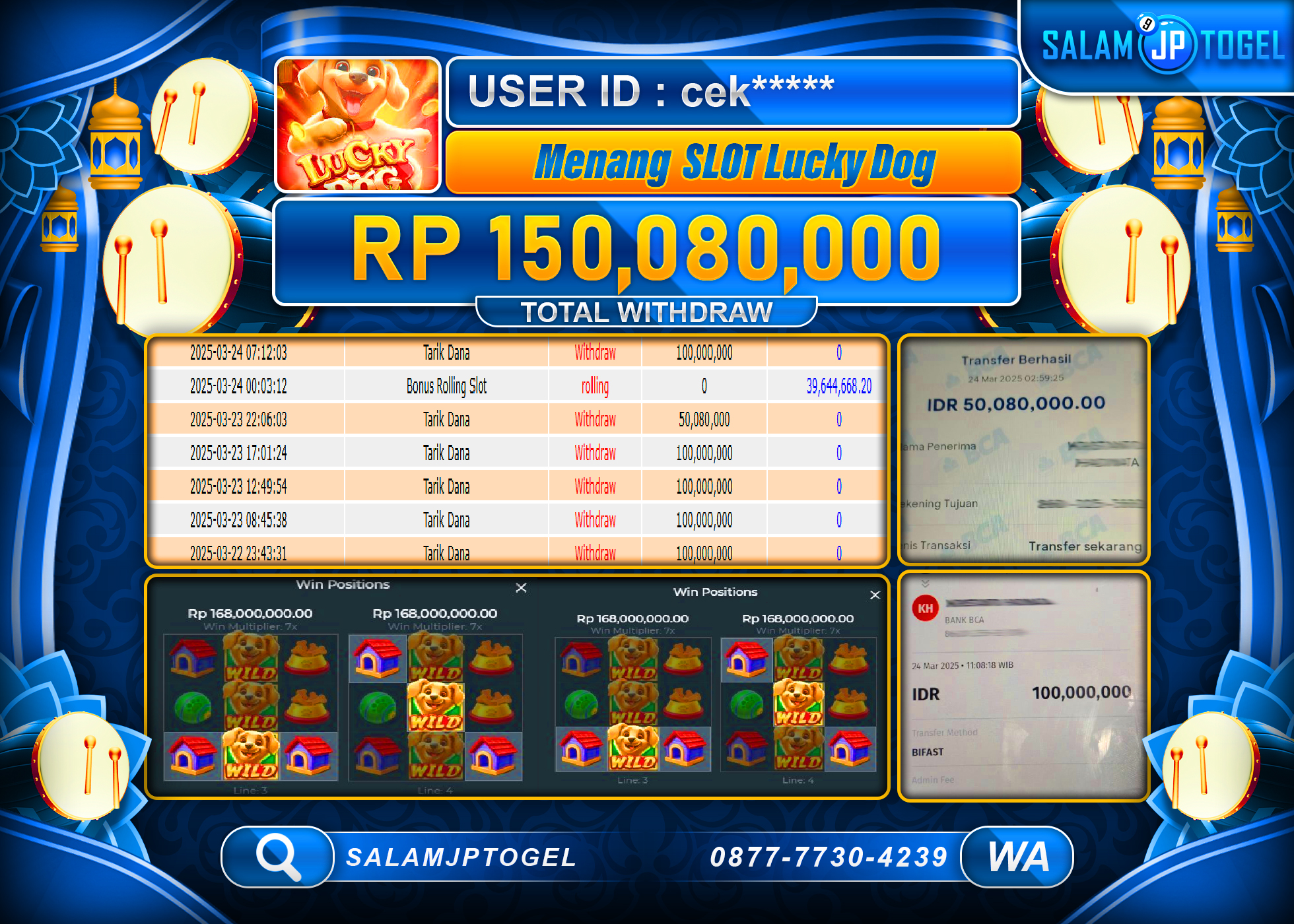 SALAMJPTOGEL MENANG LUCKY DOG  Rp. 150,080,000 LUNAS