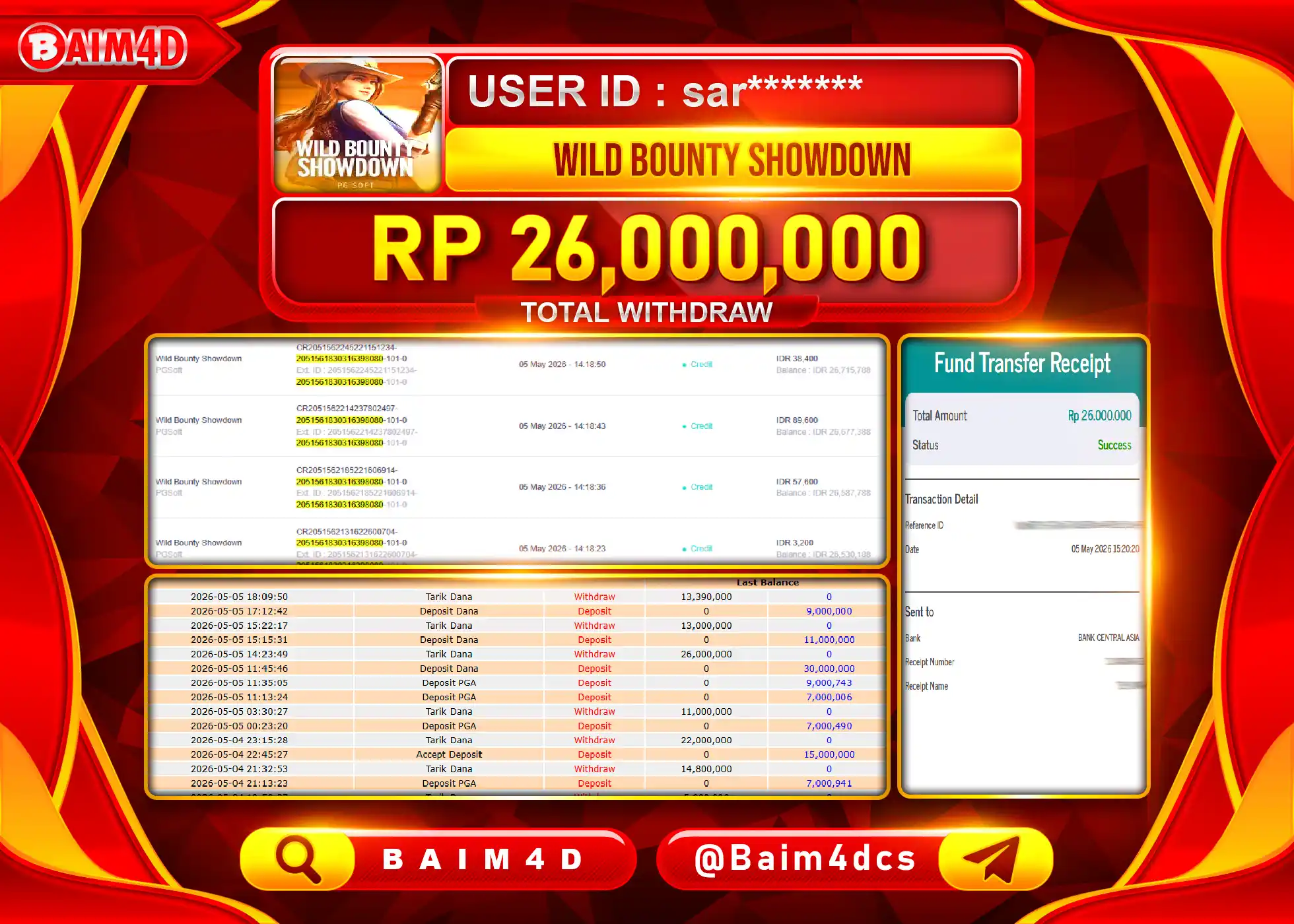 BAIM4D JACKPOT  SLOT WILD BOUNTY SHOWDOWN Rp.26,000,000 - LUNAS