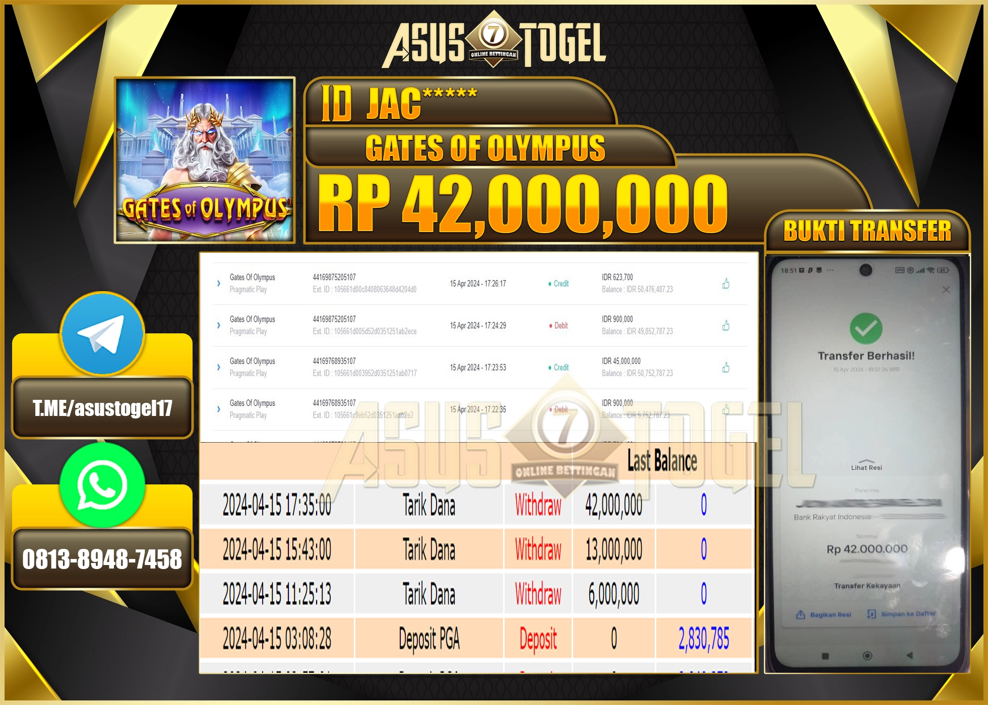 ASUSTOGEL KEMENANGAN BESAR GATES OF OLYMPUS 42.000.000 BERHASIL TERBAYAR LUNAS