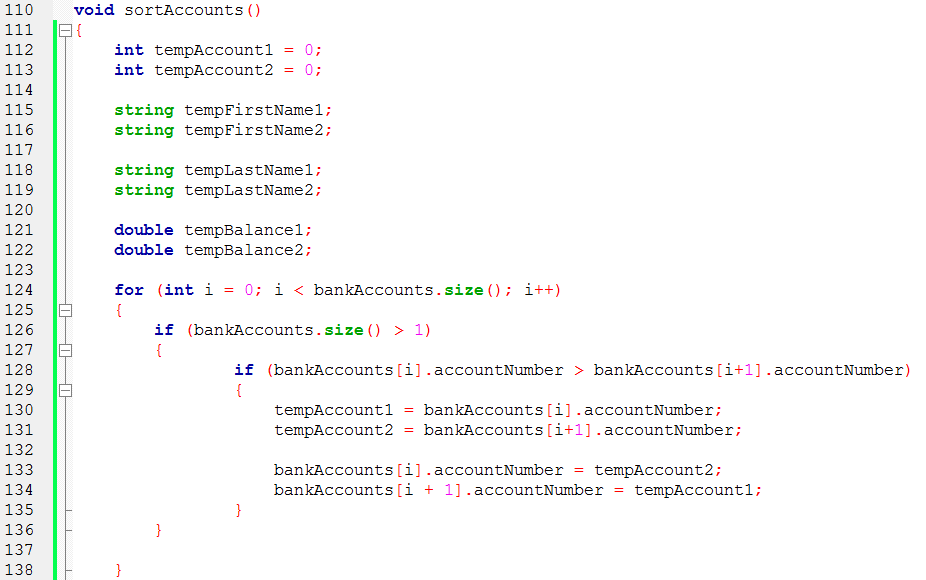Solved C++: Trying to get a sortAccounts() function working | Chegg.com image.