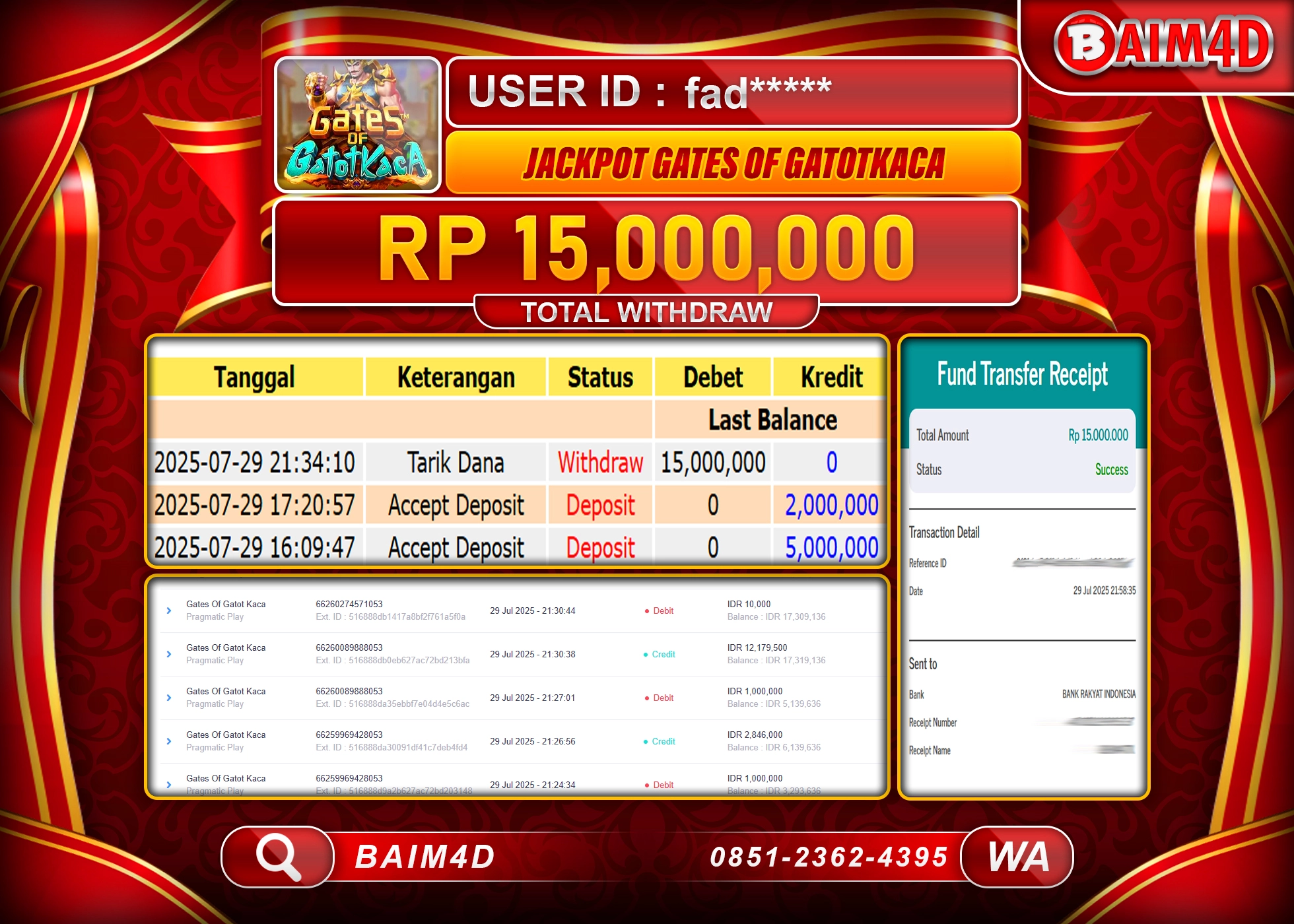 BAIM4D JACKPOT SLOT GATES OF GATOTKACA Rp.15,000,000.- LUNAS