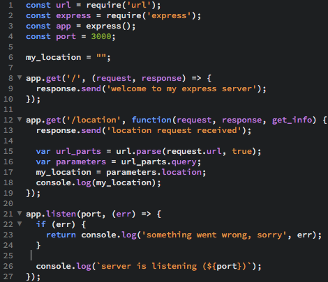 The initial Node.js code