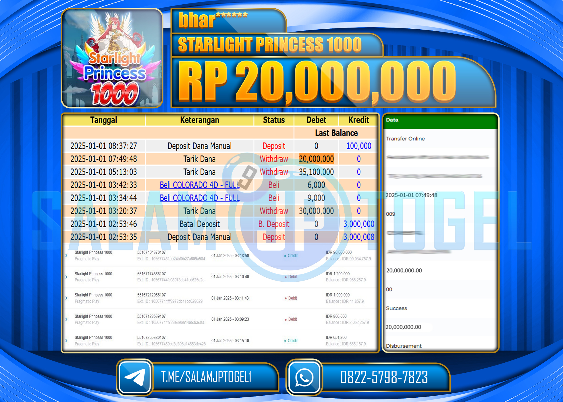 SALAMJPTOGEL MENANG SLOT PRAGMATIC STARLIGHT PRINCESS 1000 Rp.20,000,000 LUNAS