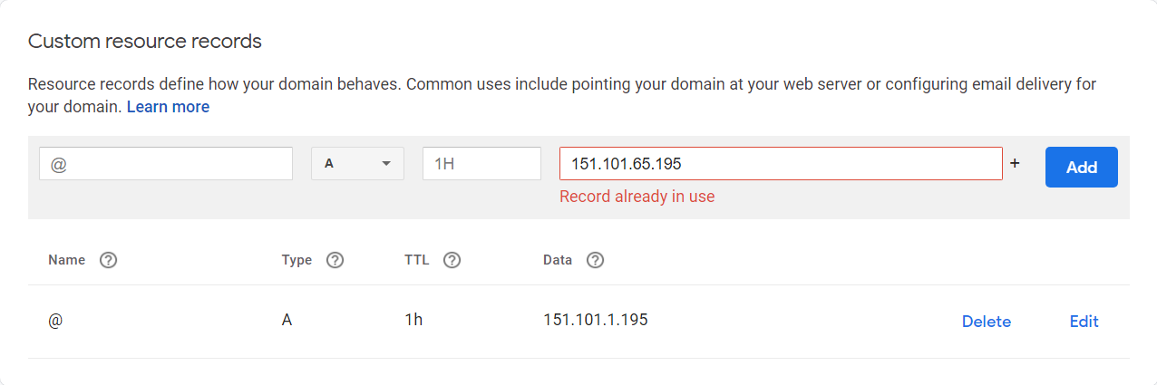 Linking A records to Google Domains