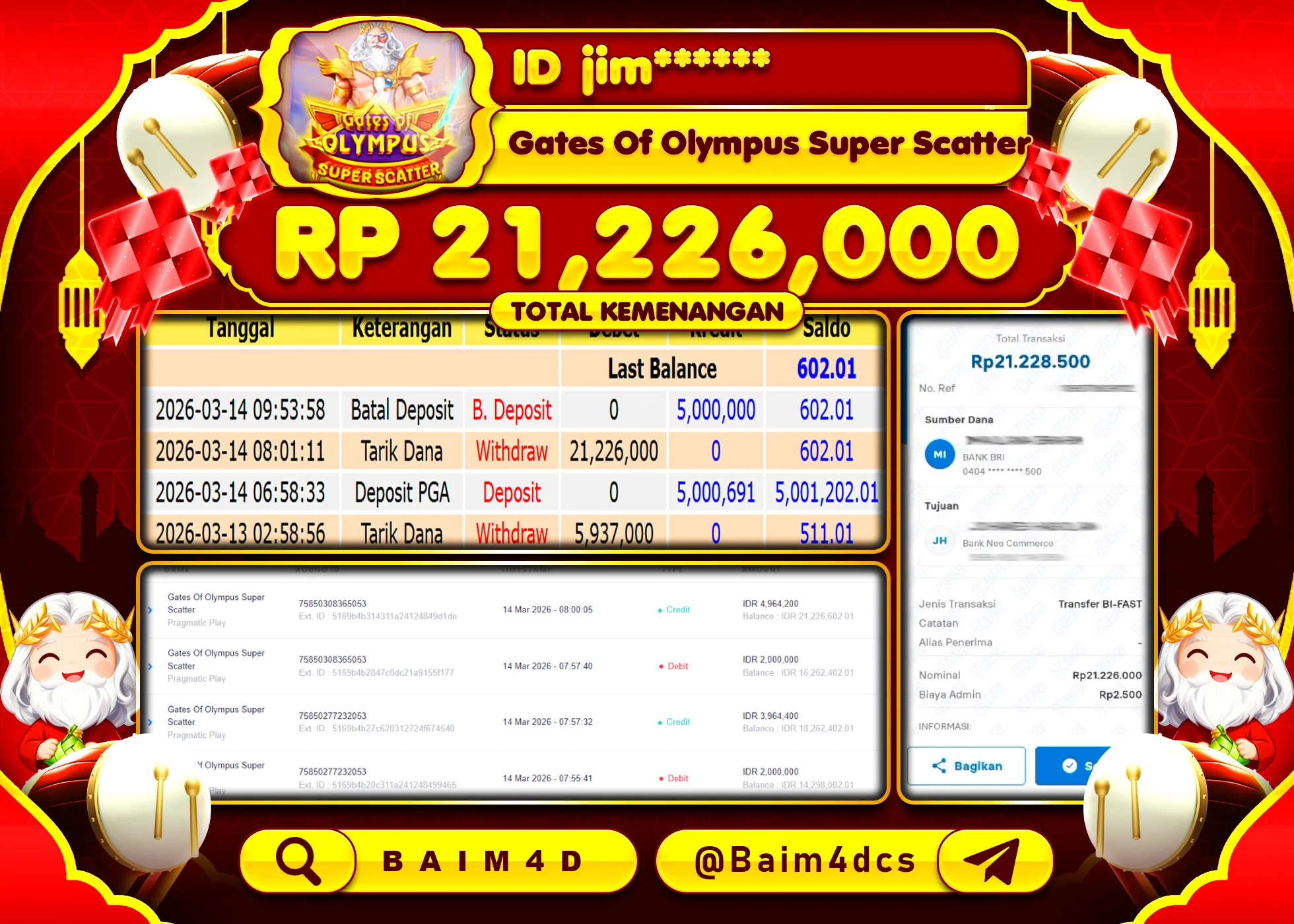 BAIM4D JACKPOT  GATES OF OLYMPUS SUPER SCATTER Rp.21,226,000 - LUNAS