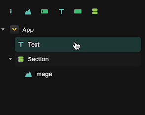 In this example, we take the child Text node of App and move it into Section to become one of its child nodes.