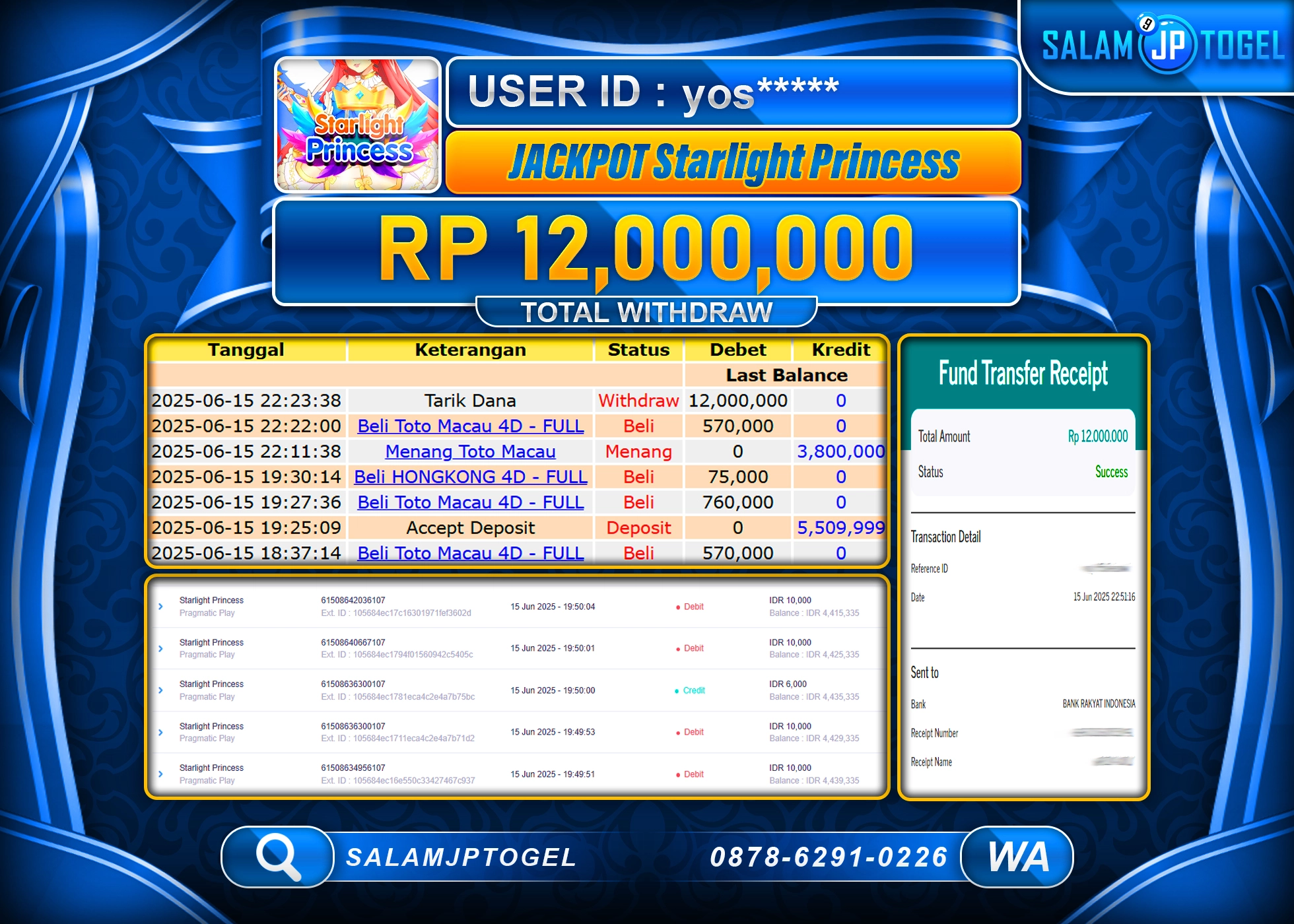 SALAMJPTOGEL MENANG STARLIGHT PRINCESS Rp.12,000,000 LUNAS