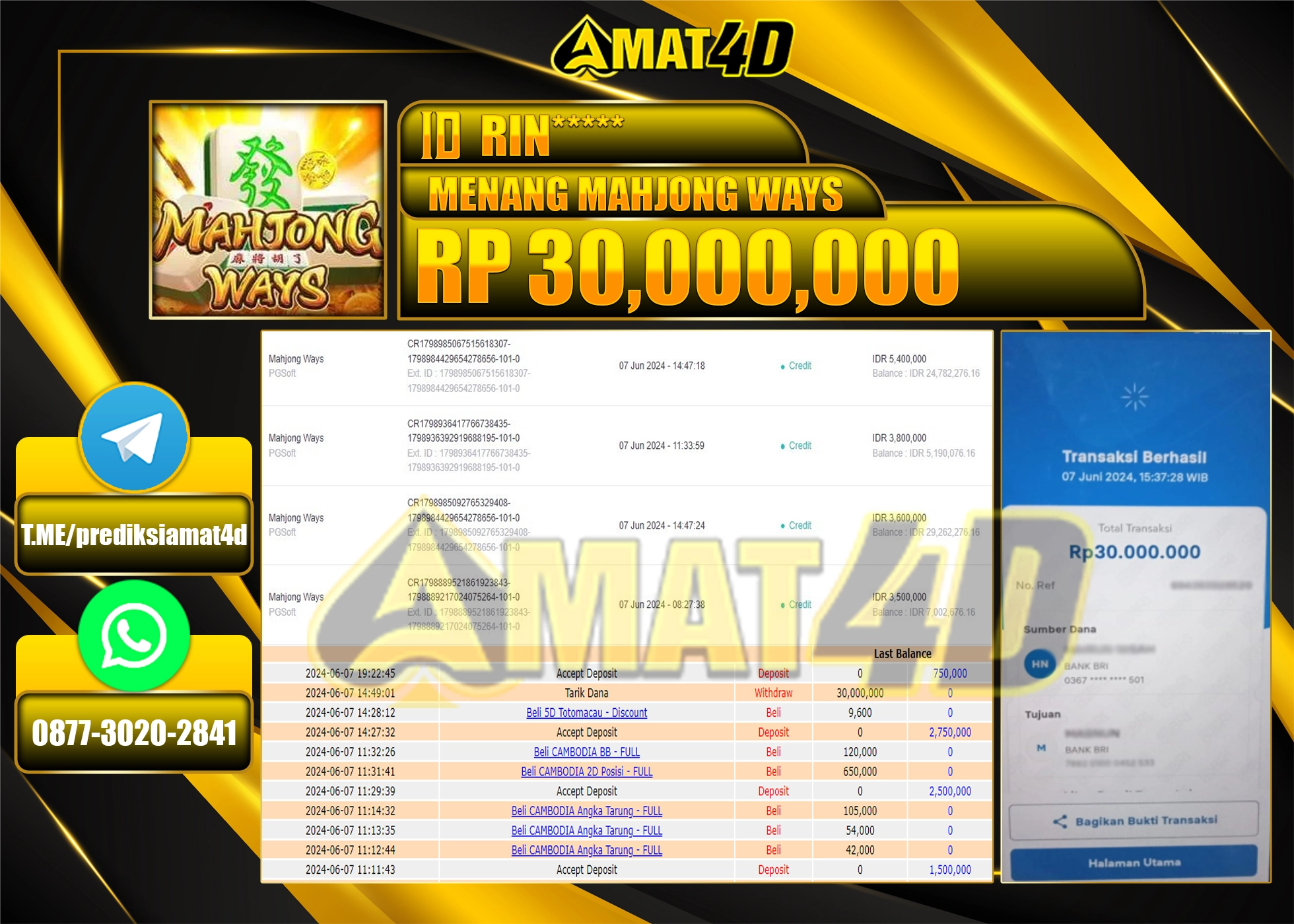 AMAT4D JACKPOT SLOT MAHJONG WAYS  Rp.30.000.000 BERHASIL DI BAYAR LUNAS