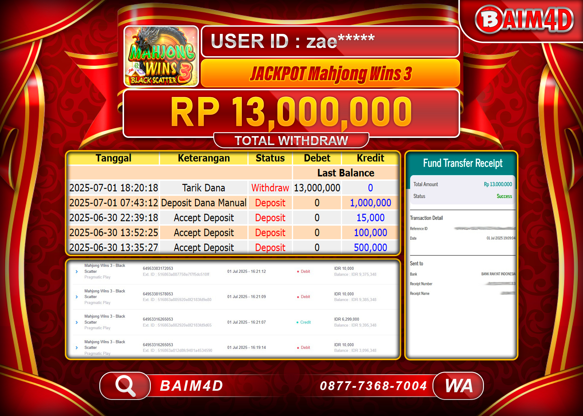 BAIM4D JACKPOT SLOT Mahjong Wins 3 - Black Scatter  Rp.13,000,000.- LUNAS