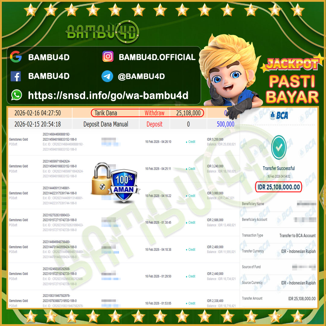 BAMBU4D JACKPOT SLOT PGSOFT GEMSTONES GOLD Rp.25.108.000,- LUNAS