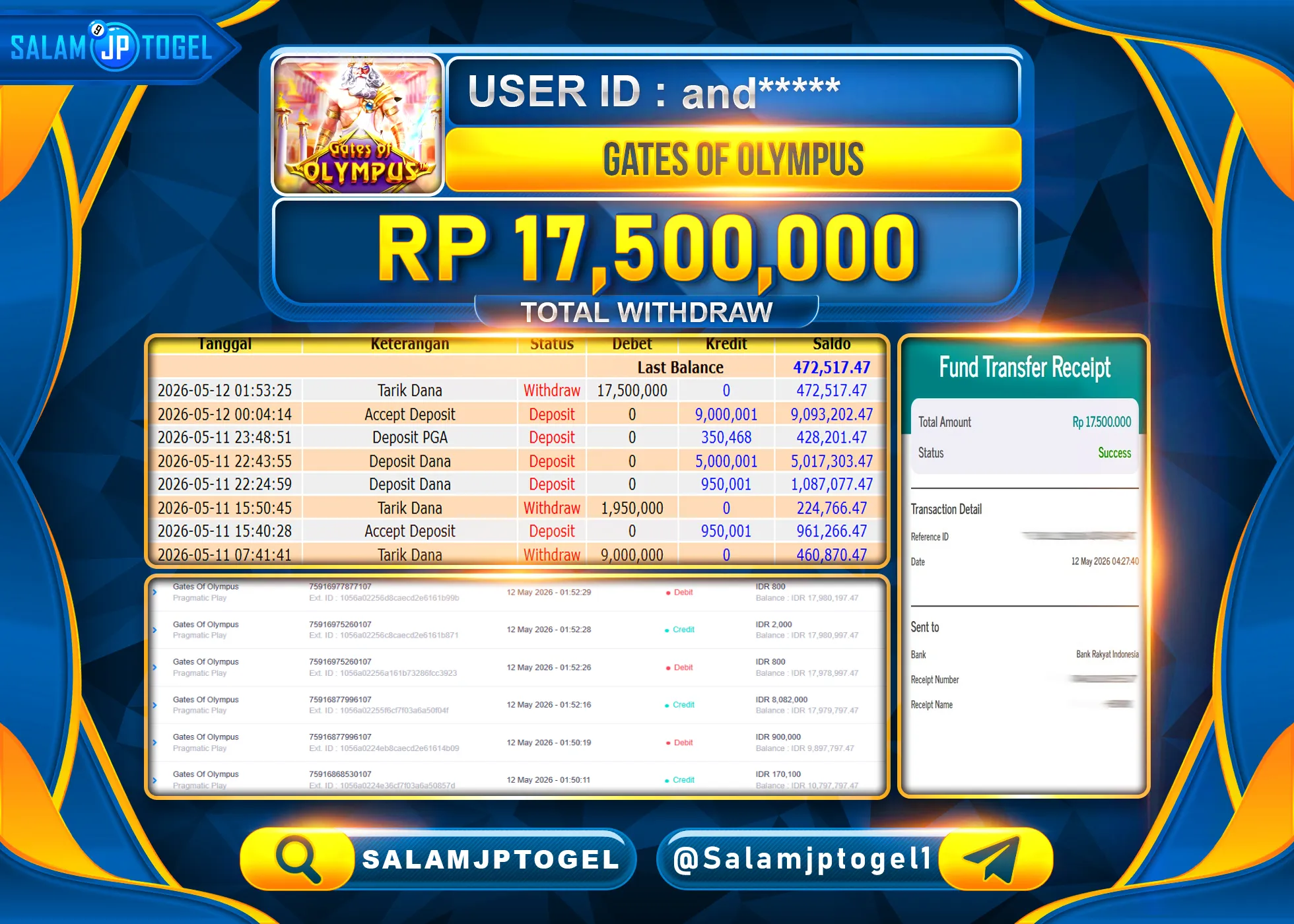 SALAMJPTOGEL JACKPOT GATES OF OLYMPUS Rp.17,500,000- LUNAS