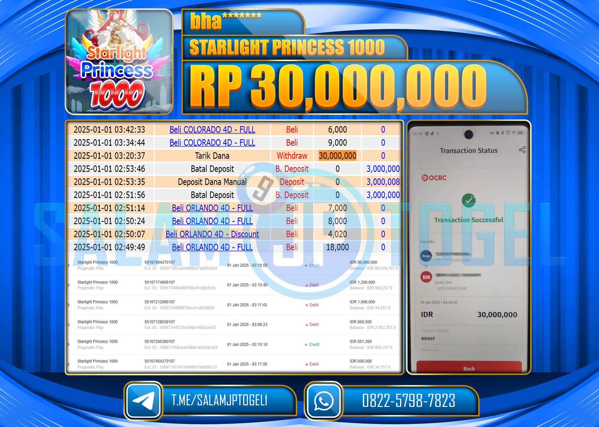 SALAMJPTOGEL MENANG SLOT STARLIGHT PRINCESS 1000 GAMES Rp.30,000,000 LUNAS