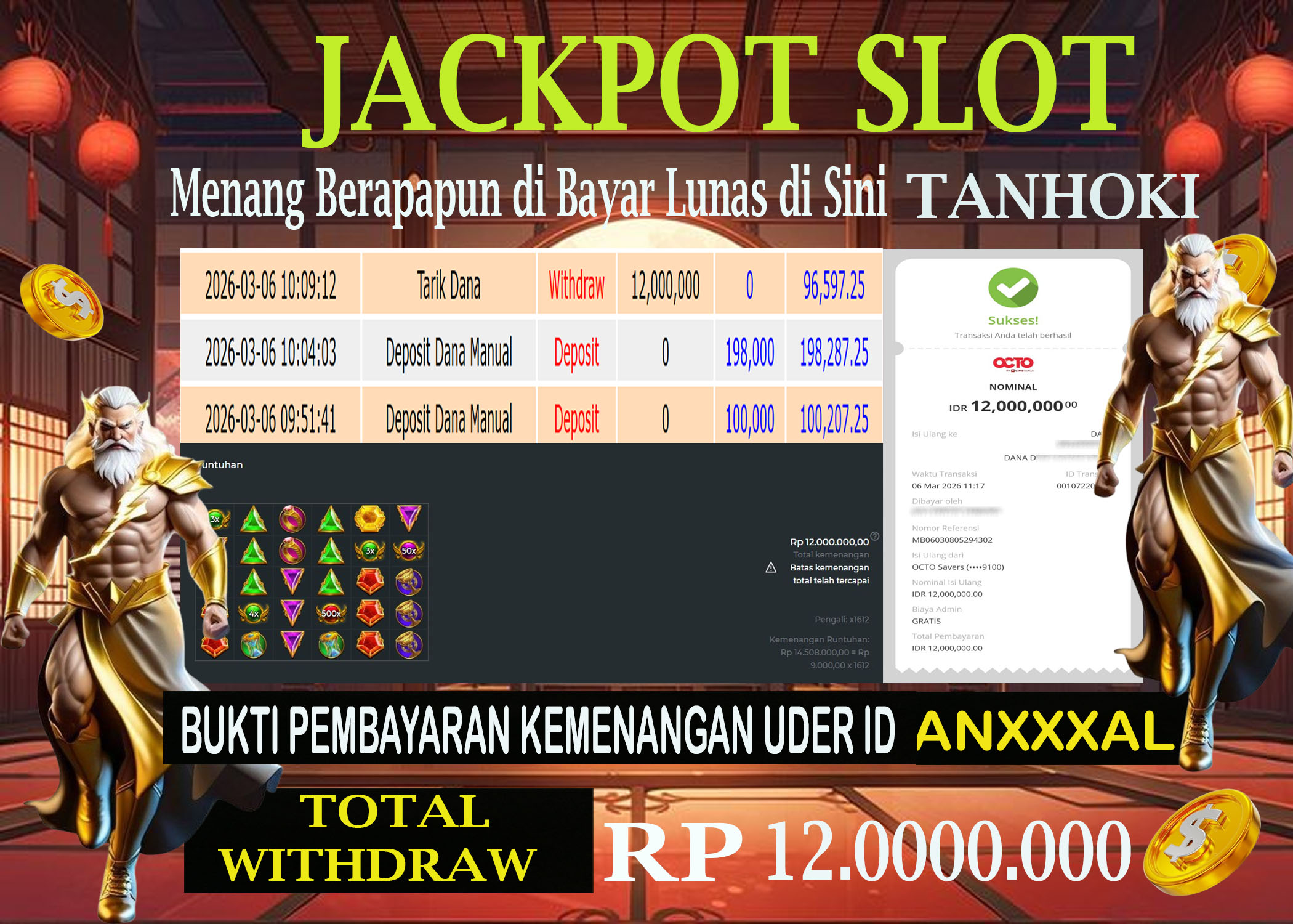 TANHOKI JACKPOTSLOT GATES OF OLYMPUS 1000 Rp.12.000.000,- LUNAS