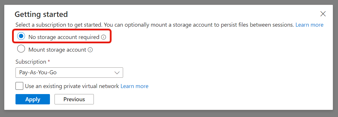 No storage account required