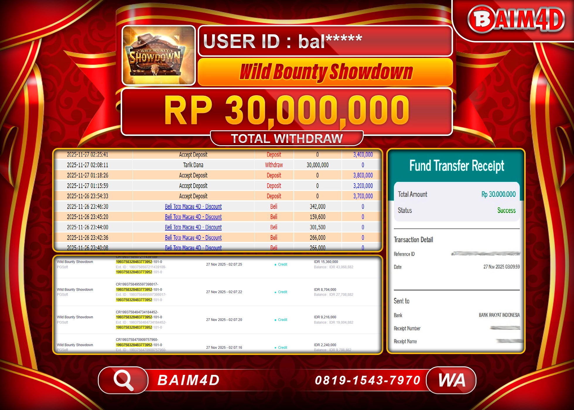 BAIM4D JACKPOT SLOT WILD BOUNTY SHOWDOWN Rp.30,000,000 - LUNAS
