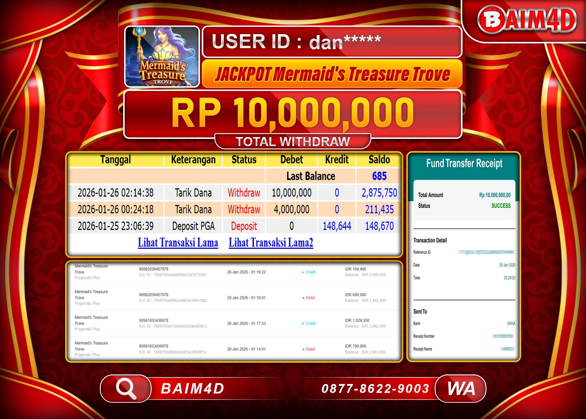 BAIM4D JACKPOT SLOT MERMAID'S TREASURE  Rp.10,000,000 - LUNAS