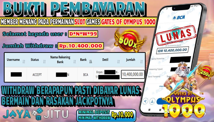 🏆 BUKTI KEMENANGAN GATES OF OLYMPUS 1000  MEMBER  JAYAJITU🏆