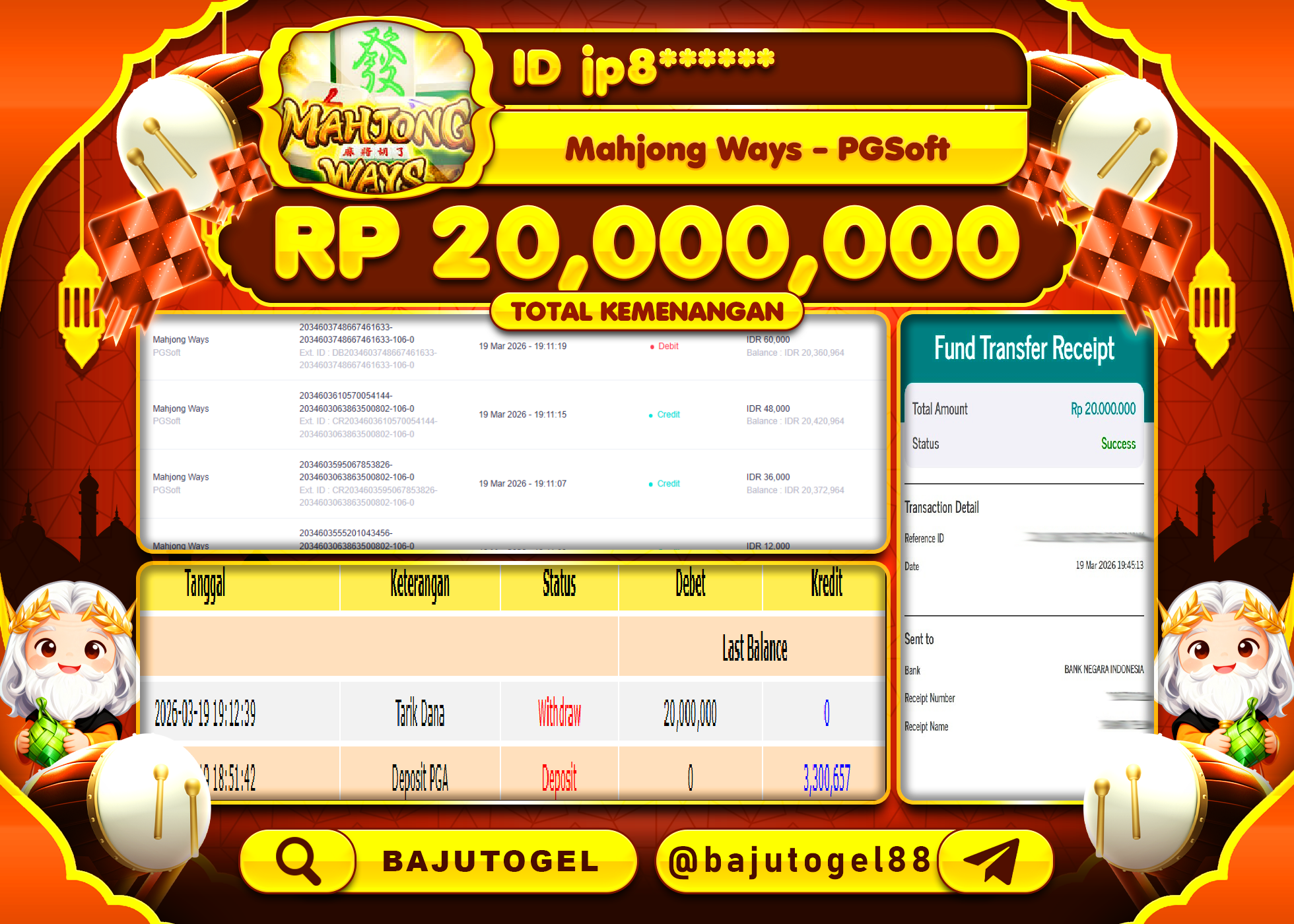 BAJUTOGEL KEMENANGAN DI MAHJONG WAYS PGSOFT Rp.20,000,000 LUNAS