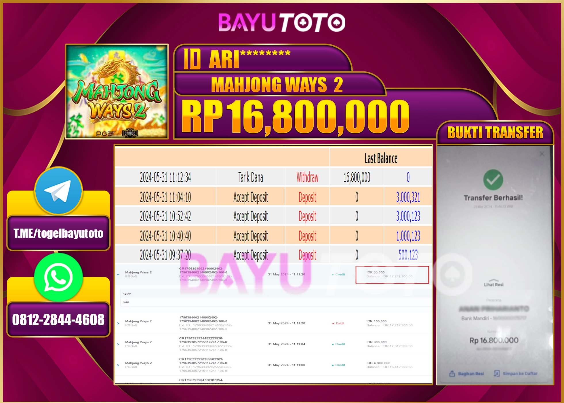 BAYUTOTO JACKPOT  GATES OF OLYMPUS 1000 Rp.16.800.000 LUNAS