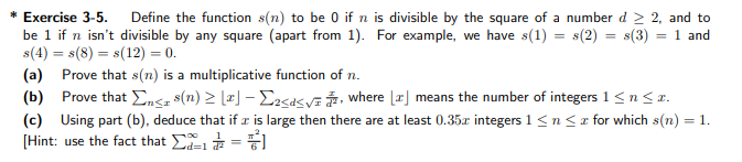 Solved * Exercise 3-5. Define the function s(n) to be 0 if n | Chegg.com