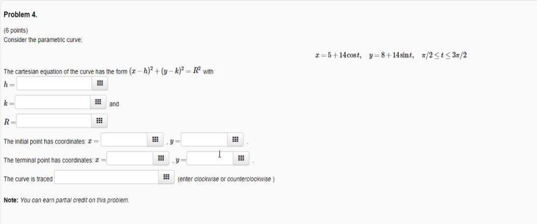 Solved Problem 4. (6 points) Consider the parametric curve | Chegg.com